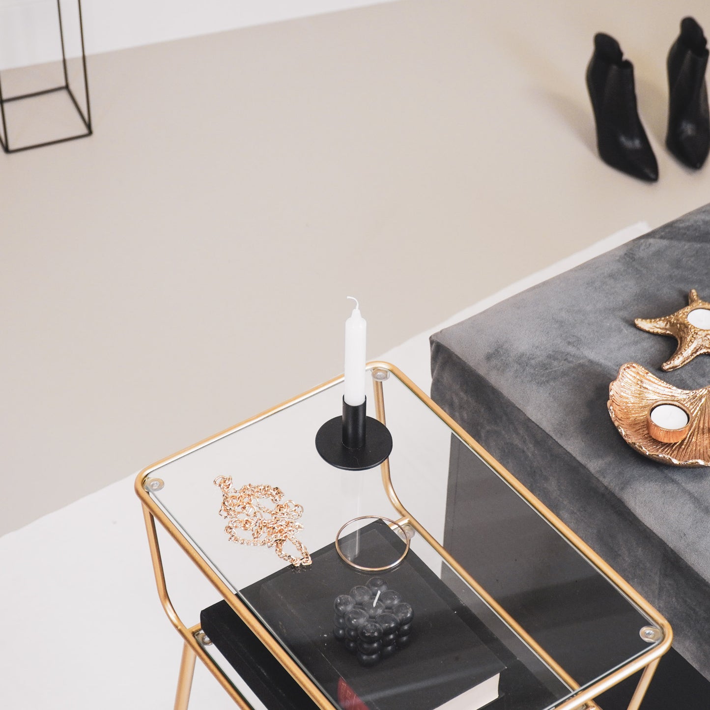 Candleholder - Basic - Metal - Black - 8x8x6,5cm
