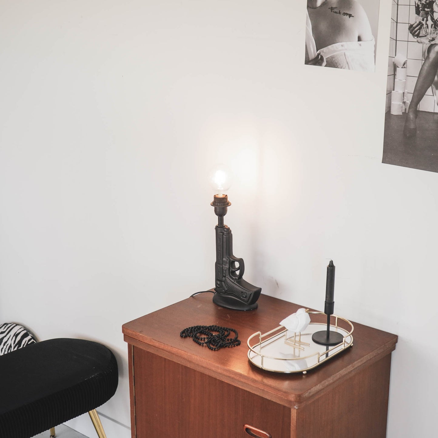 Table Lamp - Gun - Ceramic - Black - E27 -15x9x32cm