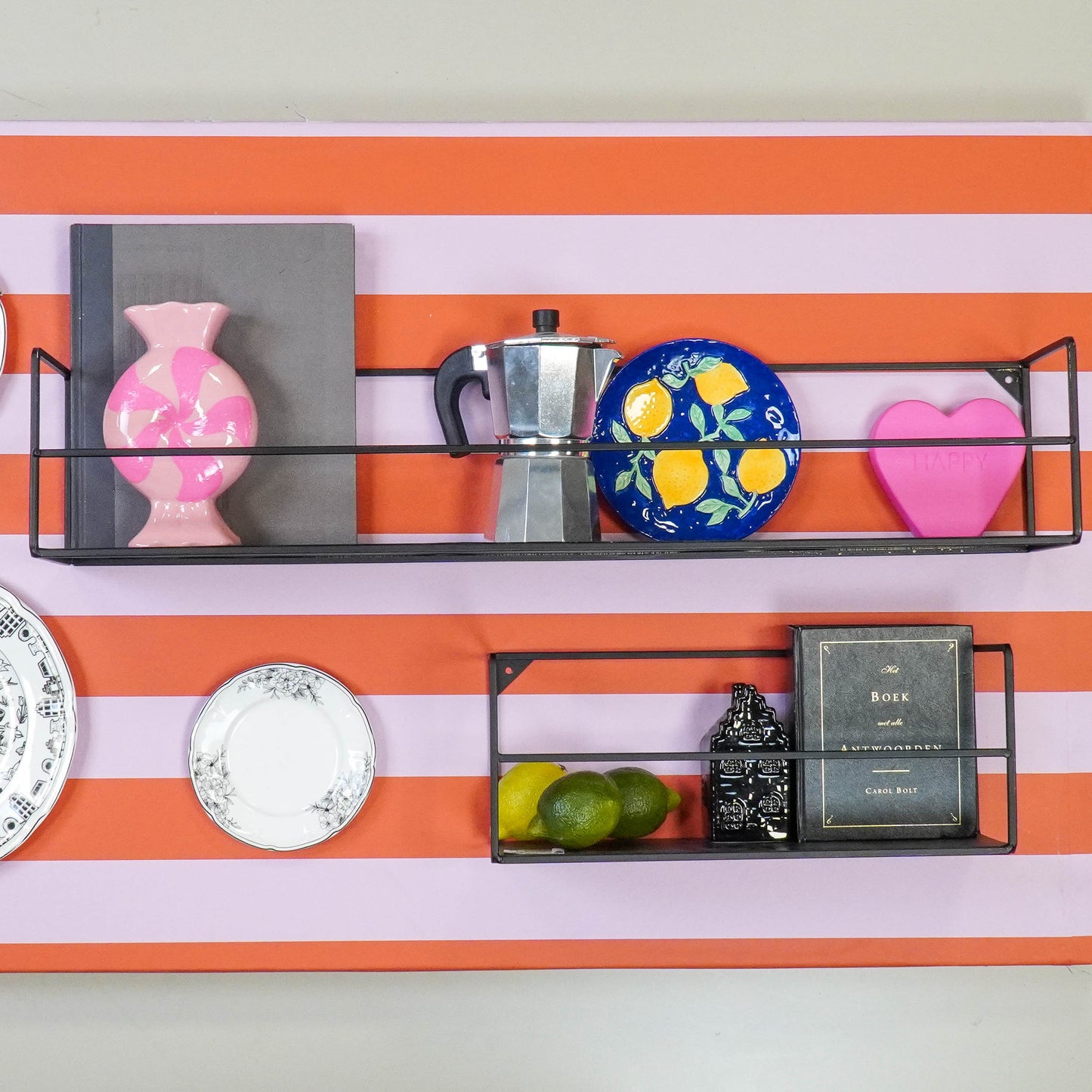 Wall Shelves - Black - Metal - 40x14x16/80x14x16cm - Set 2