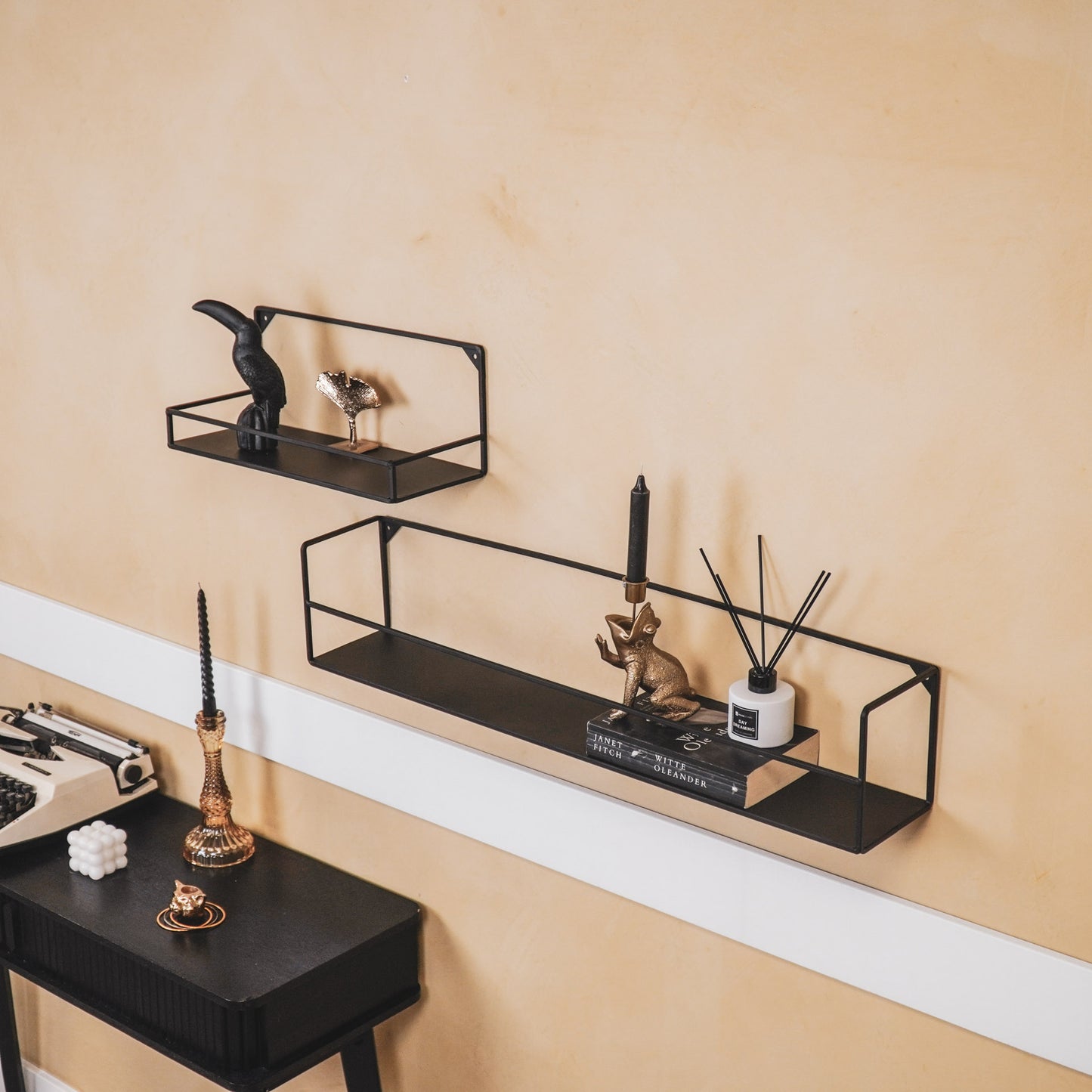 Wall Shelves - Black - Metal - 40x14x16/80x14x16cm - Set 2
