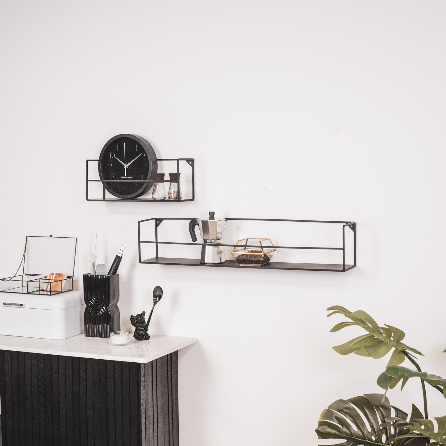 Wall Shelves - Black - Metal - 40x14x16/80x14x16cm - Set 2