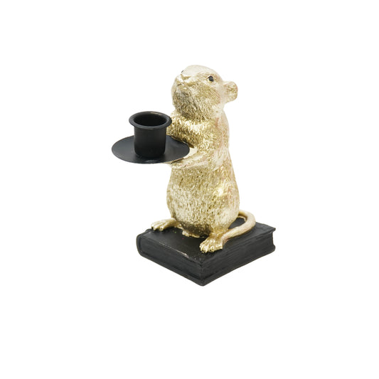 Candle holder - Mouse - Polyresin - Gold - 8x10x17cm