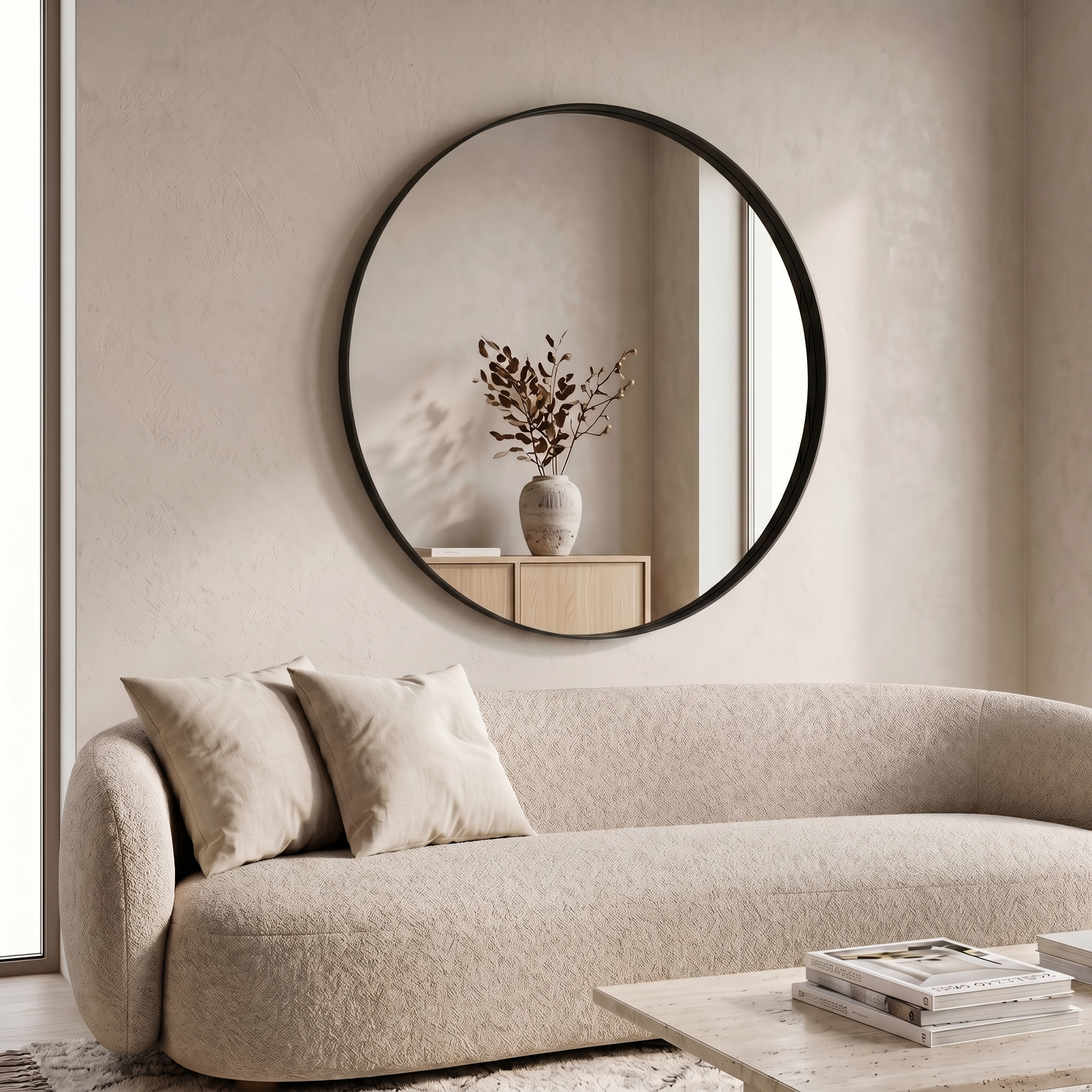 Spiegel - Wandspiegel Rond Ø80 cm –Metalen Rand - Zwart