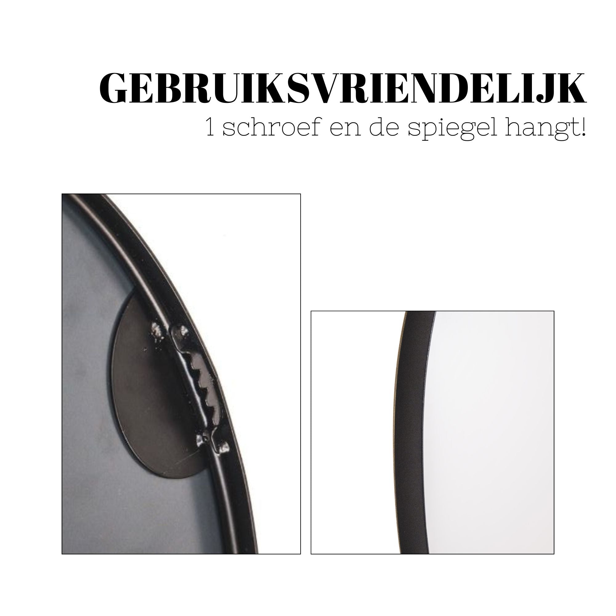 Spiegel - Wandspiegel Rond Ø80 cm –Metalen Rand - Zwart