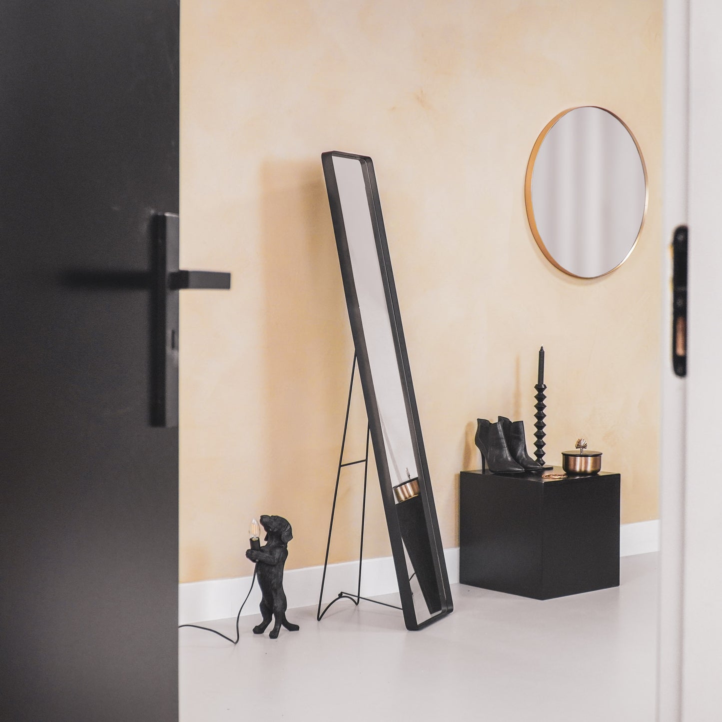 HV Black metal full-length Mirror 30x4x150 cm - Black