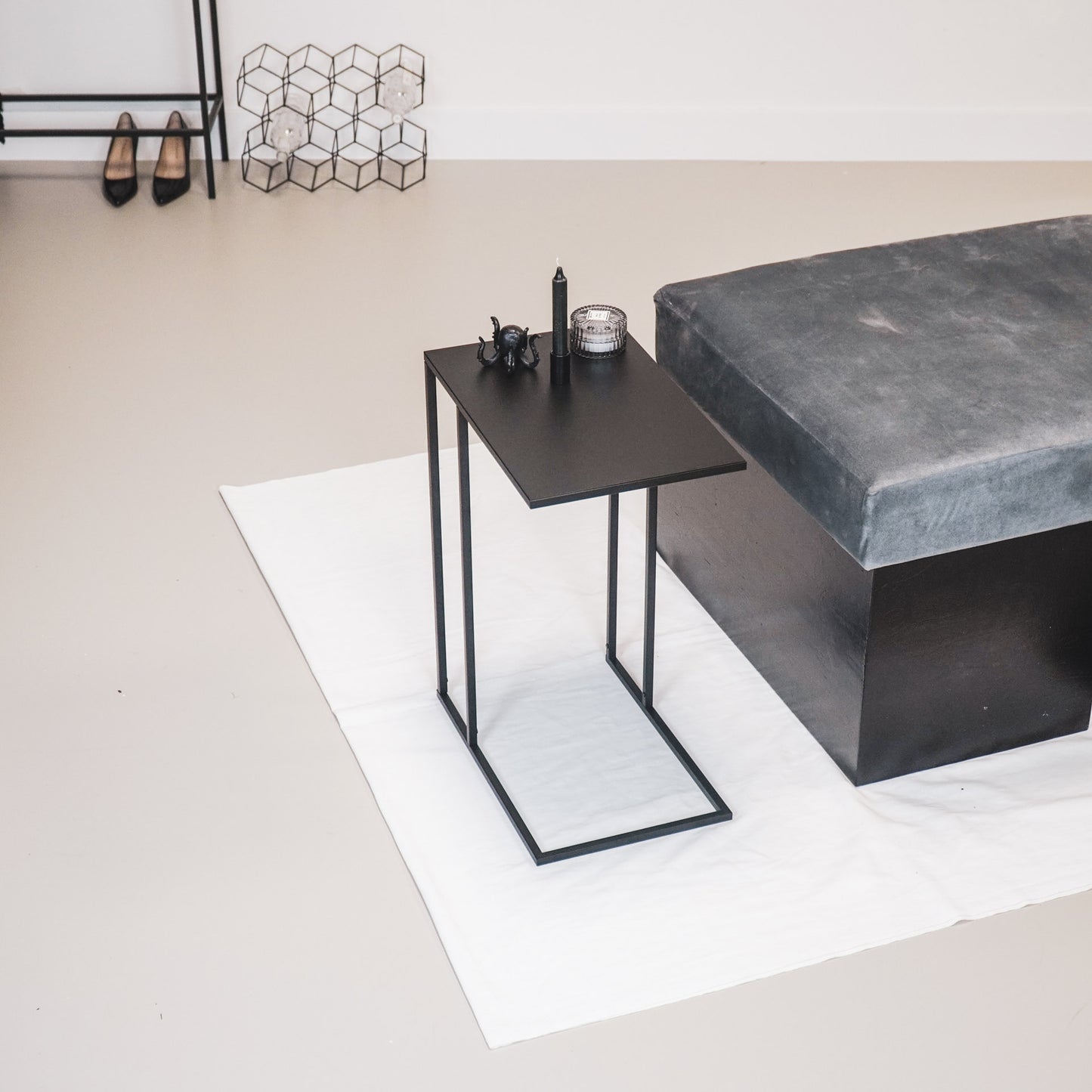 HV Metal Sofa Side Table Black 45x30x60cm