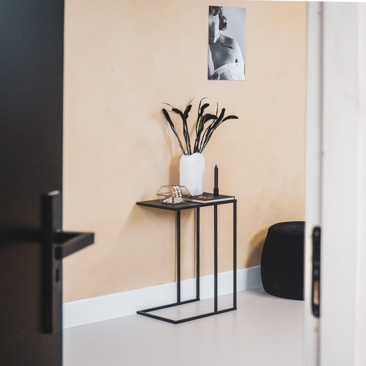 HV Metal Sofa Side Table Black 45x30x60cm