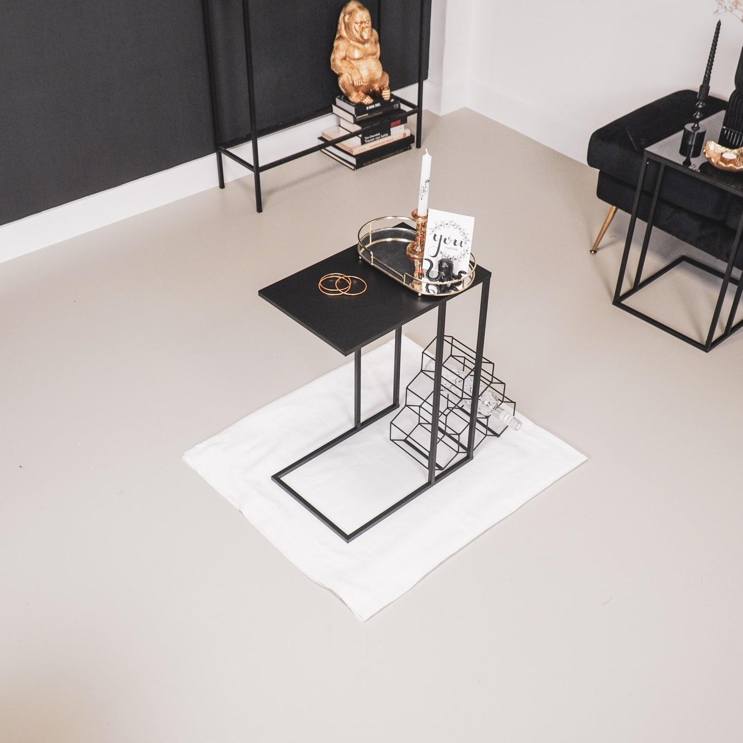 HV Metal Sofa Side Table Black 45x30x60cm