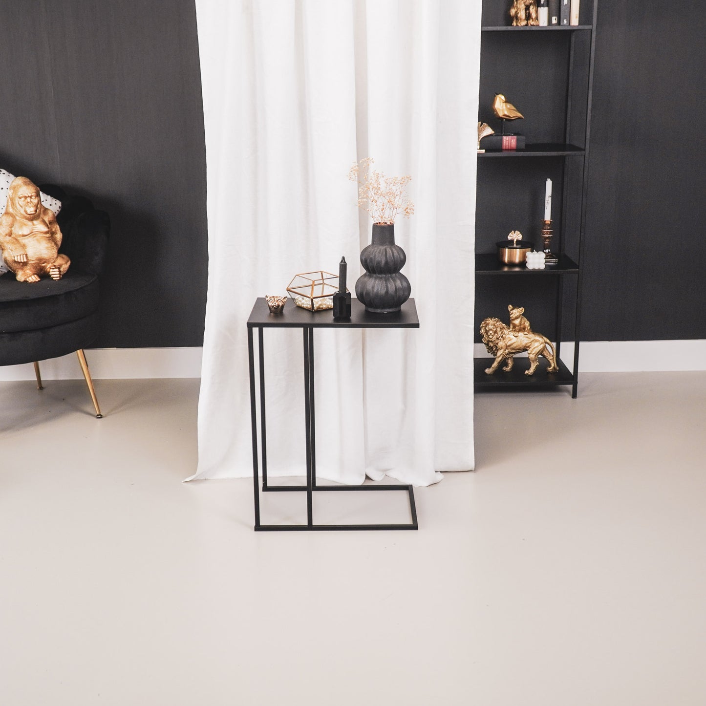 HV Metal Sofa Side Table Black 45x30x60cm