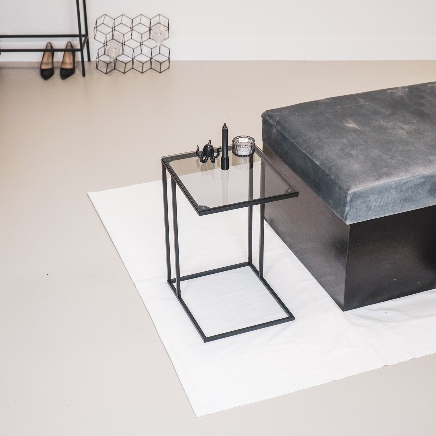 HV Sofa Sidetable Black Metal/Glass - 40x35x51cm