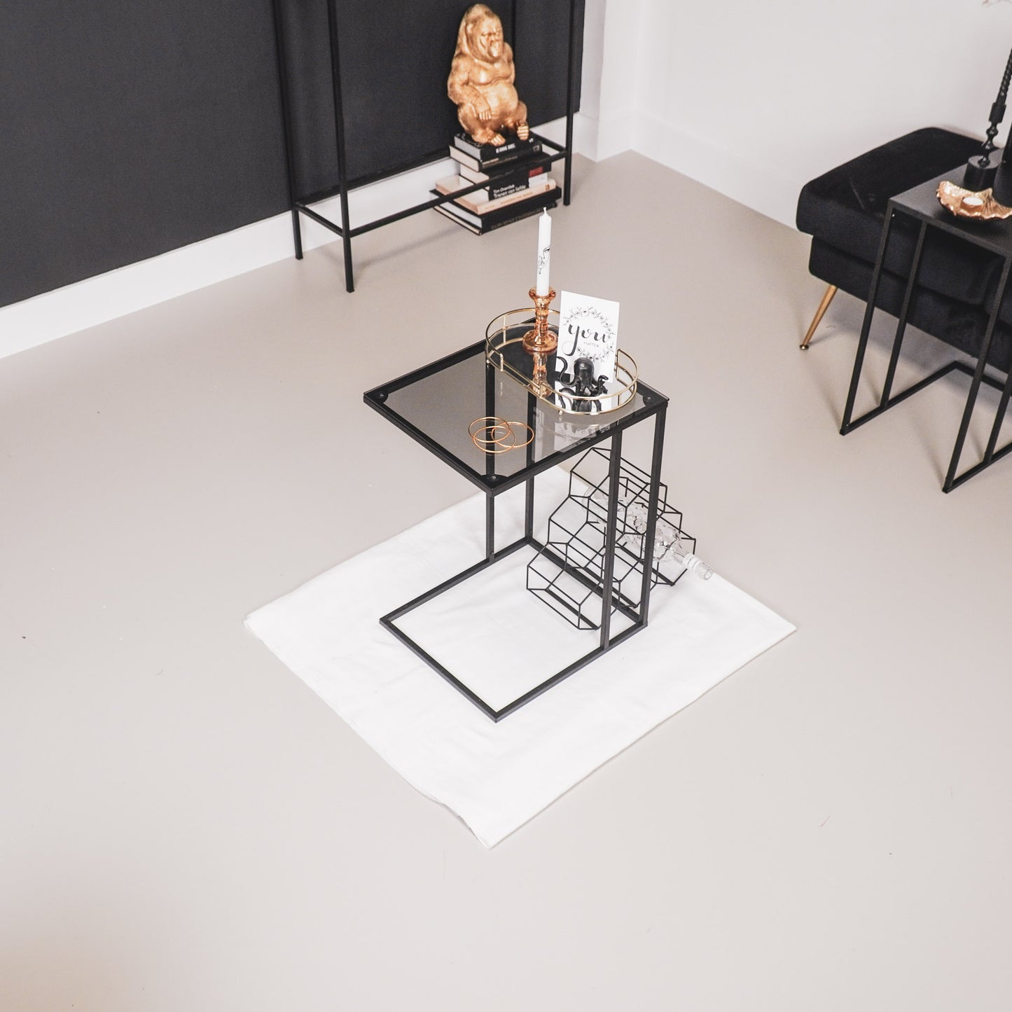 HV Sofa Sidetable Black Metal/Glass - 40x35x51cm