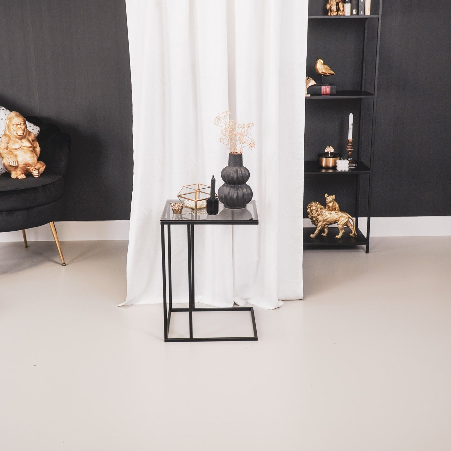 HV Sofa Sidetable Black Metal/Glass - 40x35x51cm