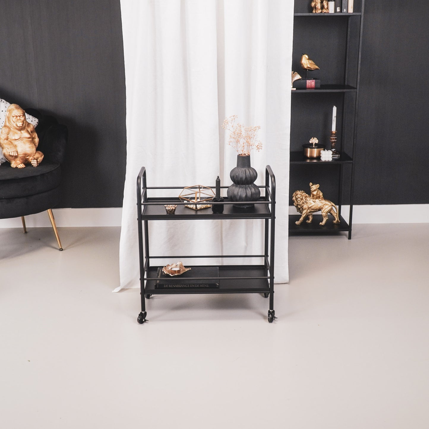 HV Black Metal Trolleytable - 60x30x66,5cm