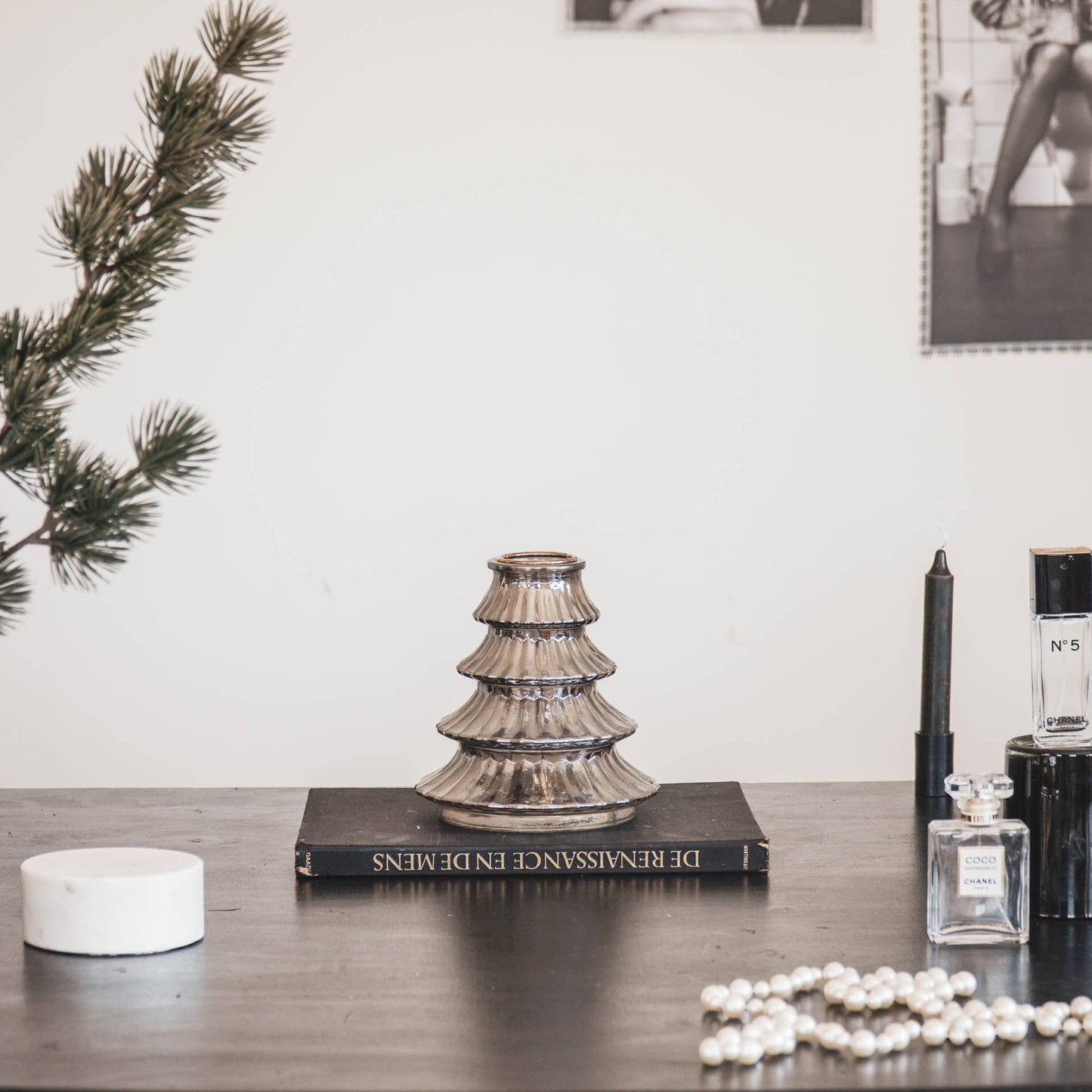 HV Xmas tree candleholder - Black Glass - 16x17