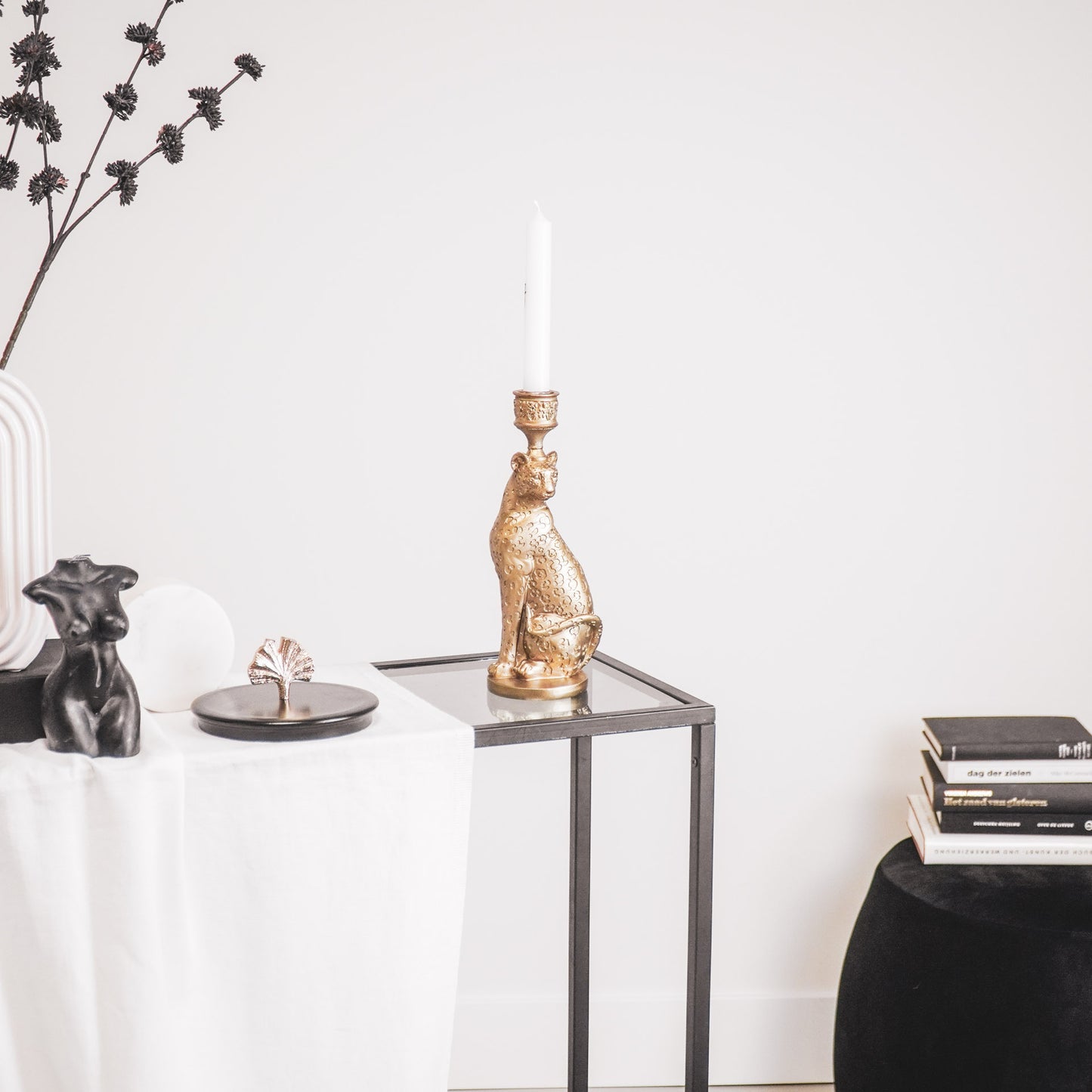 HV Leopard Candleholder - Gold- 10x10x26 cm