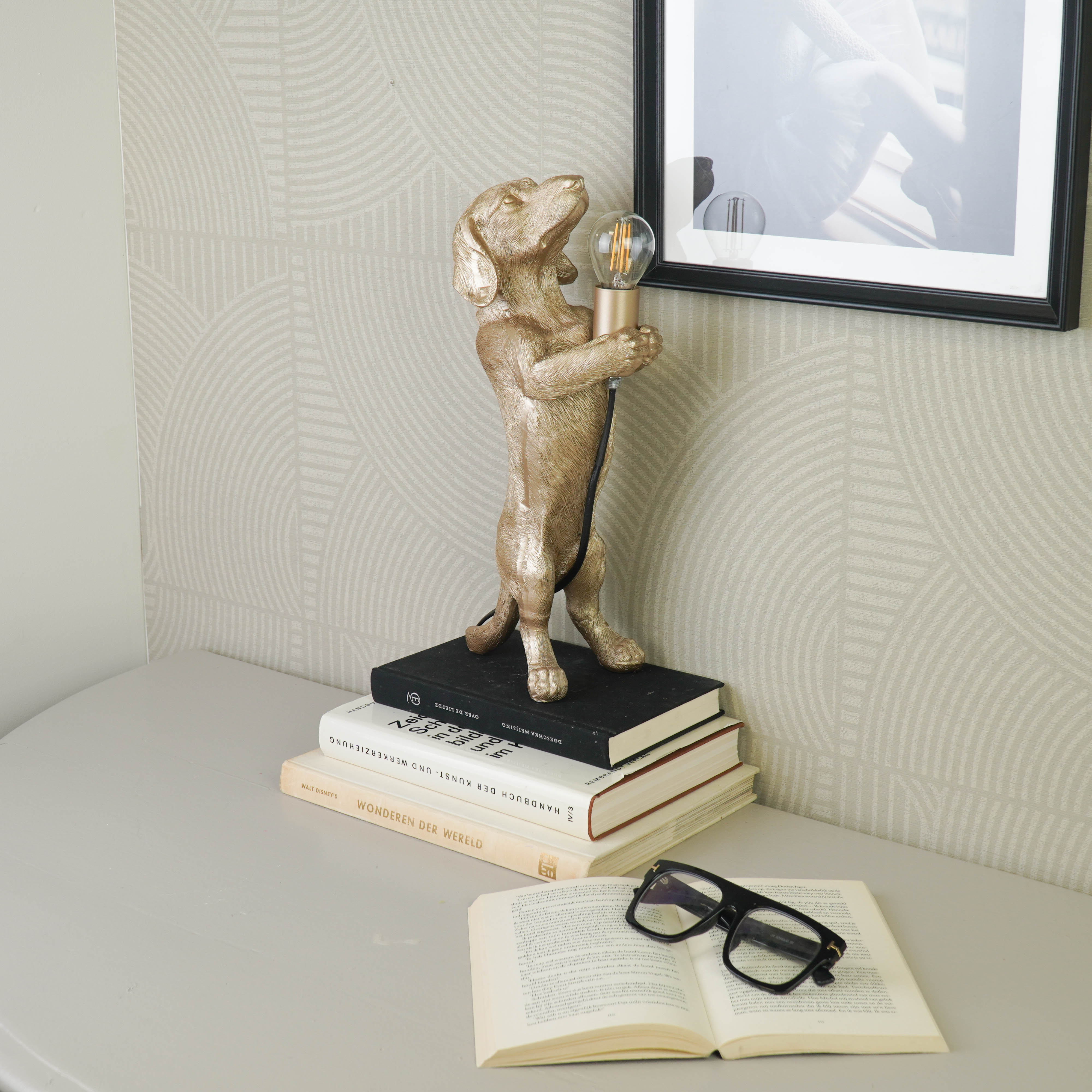 Table Lamp - Dachshund Lamp - Polyresin - Gold - E14 - 10x15x38cm