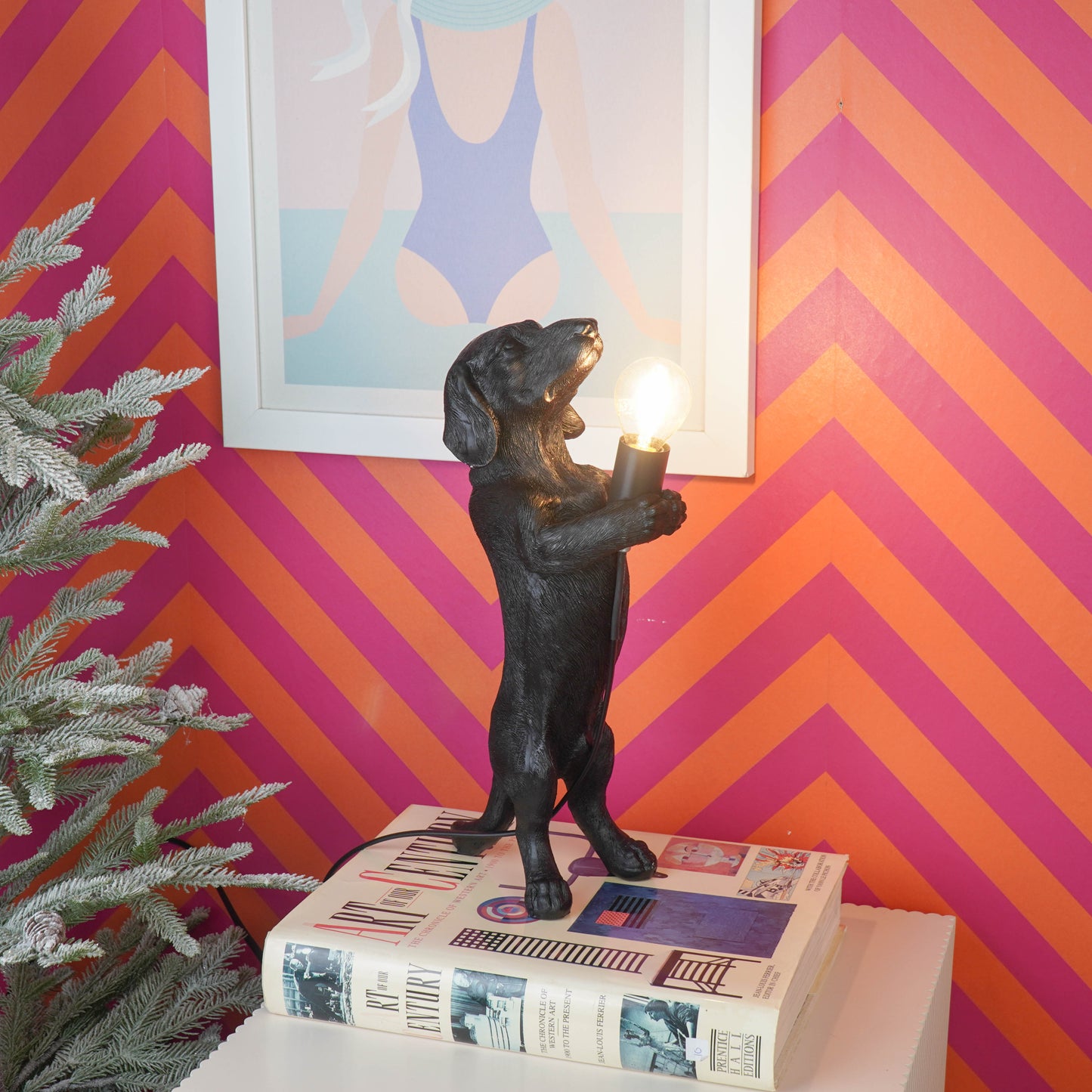 Table Lamp - Dachshund Lamp - Polyresin -Black - E14 - 10x15x38cm