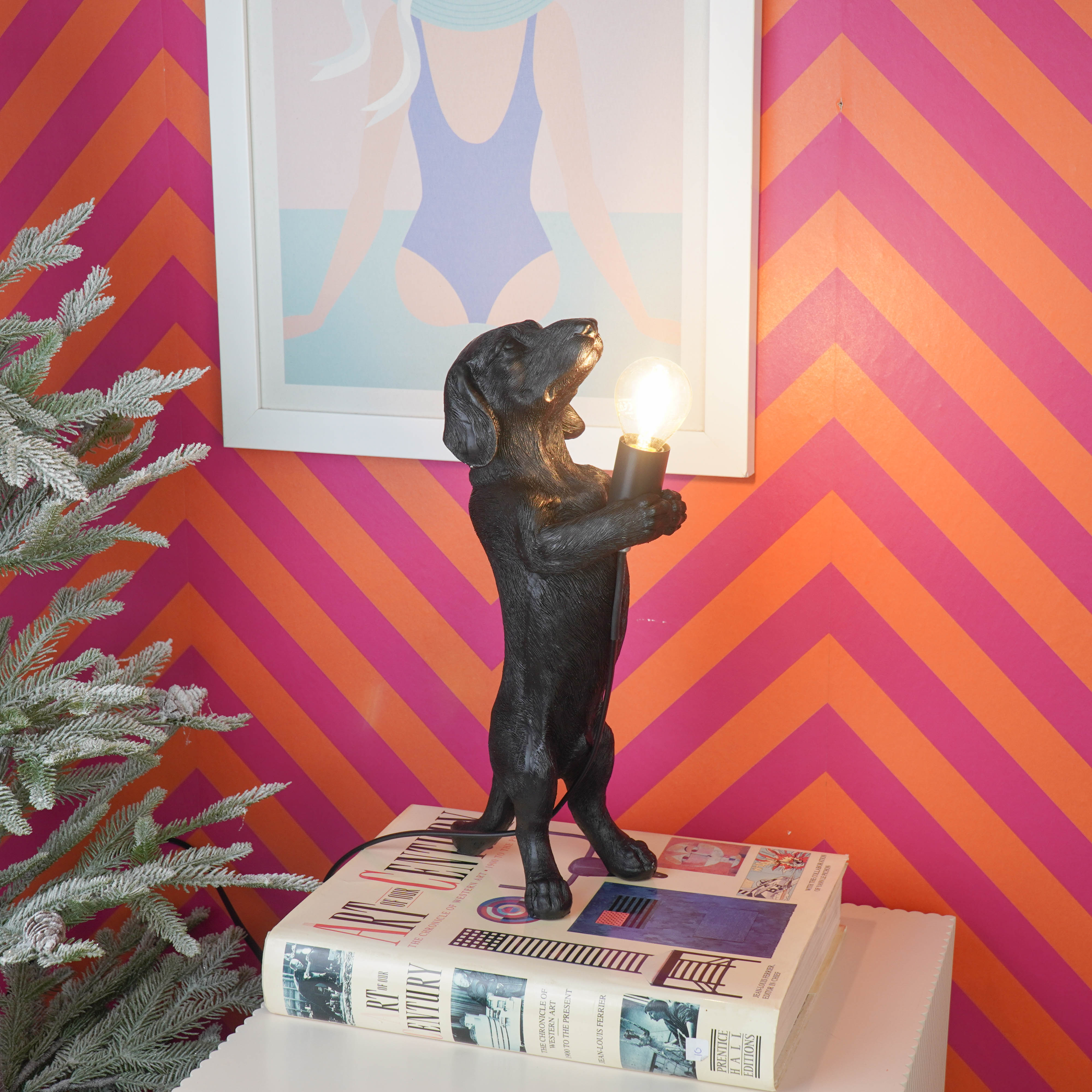 Table Lamp - Dachshund Lamp - Polyresin -Black - E14 - 10x15x38cm