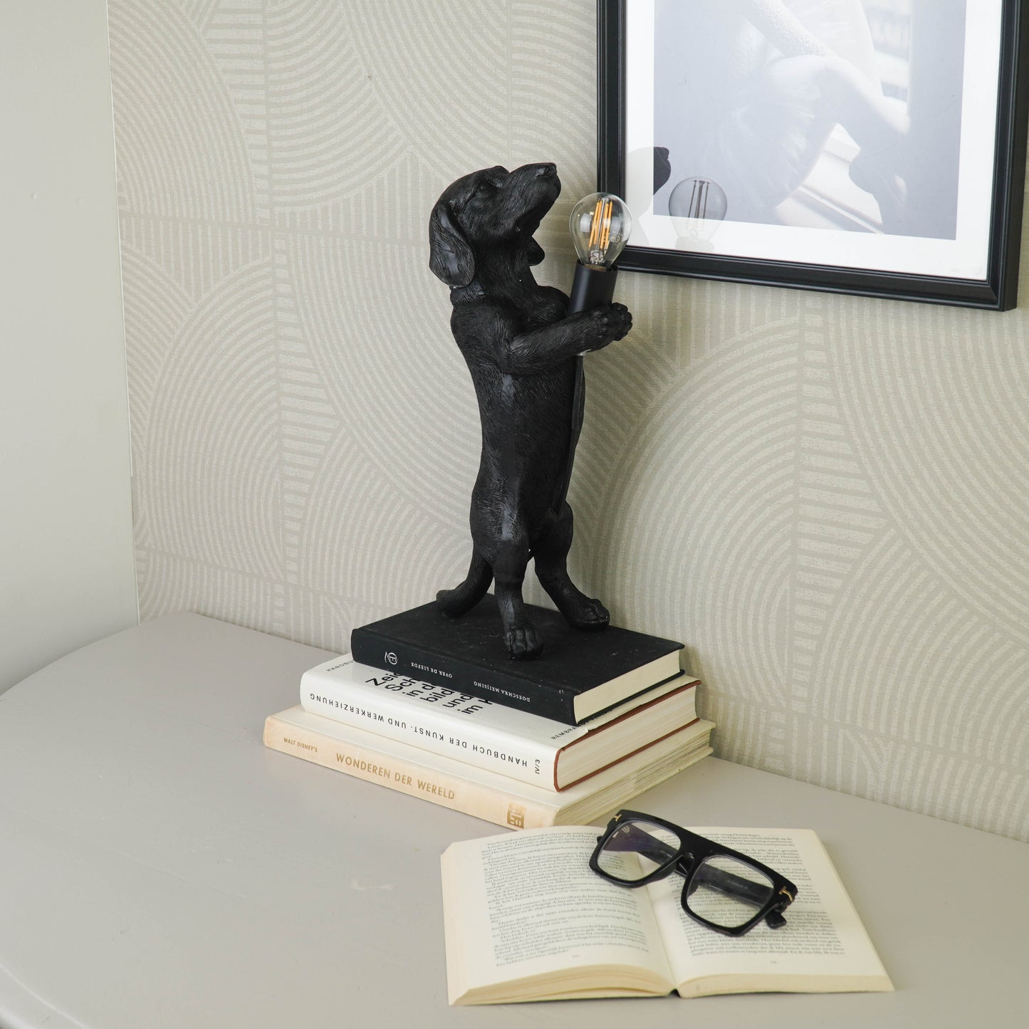 Table Lamp - Dachshund Lamp - Polyresin -Black - E14 - 10x15x38cm