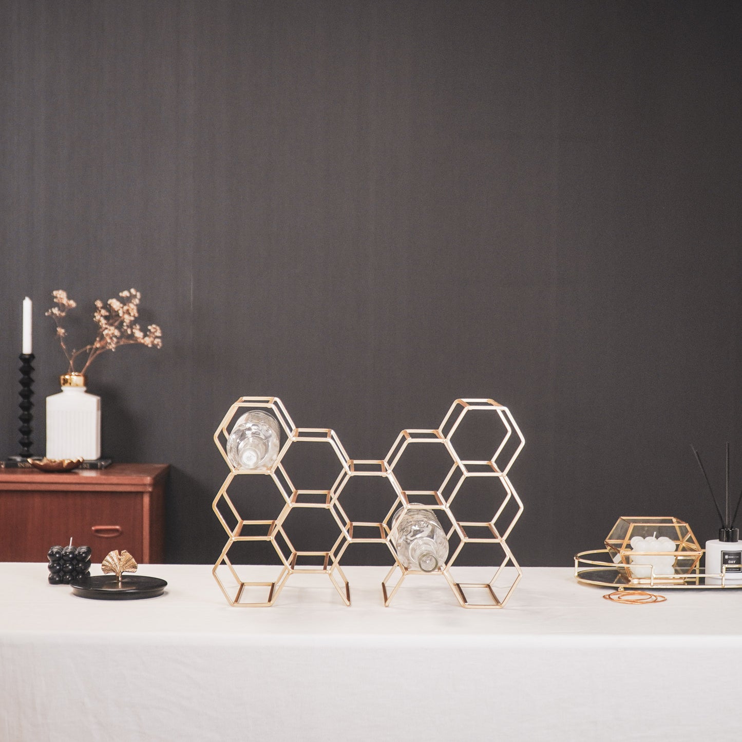 Wine Rack - Metal - Gold - 11 bottles - 44,5x15,5x29cm