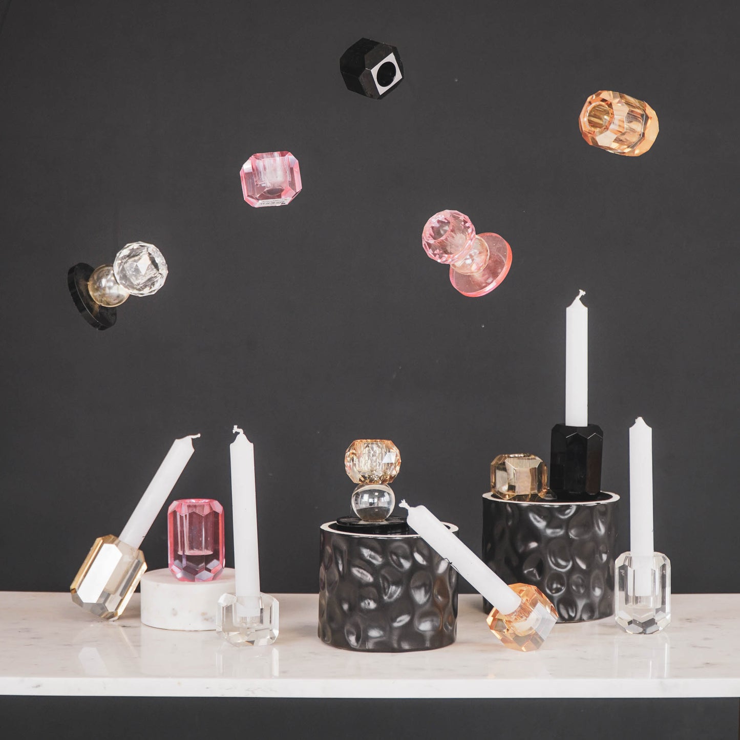 HV Crystal Candleholder - 6x6x8 cm - Pink/ Amber