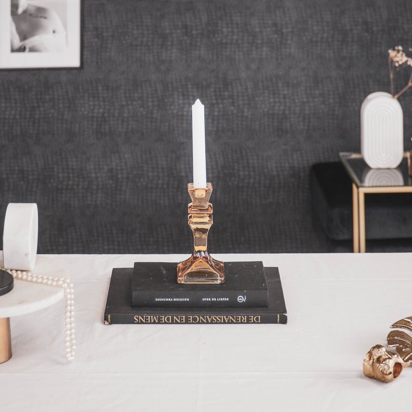 HV Glass Candleholder - Amber - 8x15,5cm