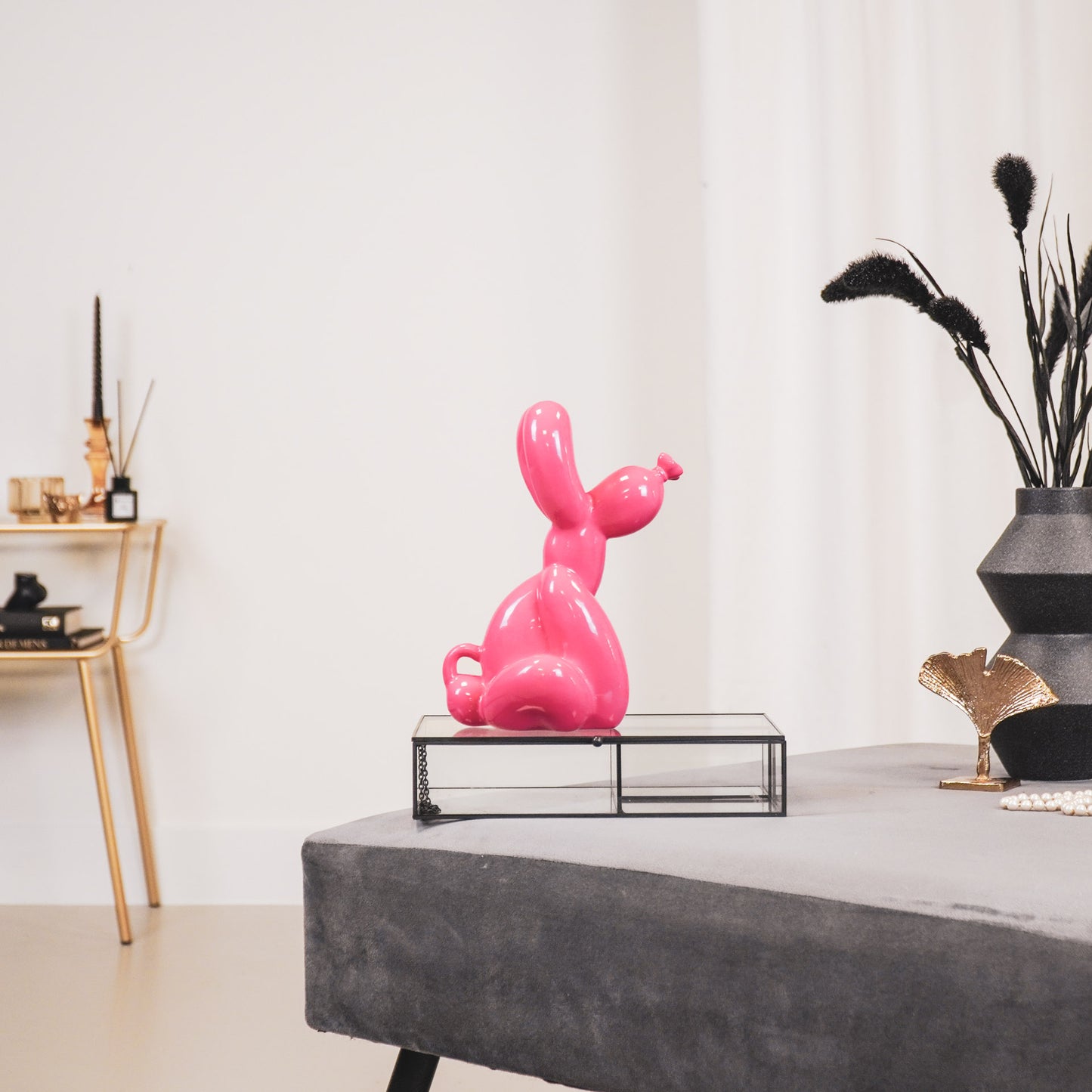 Ornament - Pooping Balloon Dog - Ceramic - Pink - 24x9x14cm