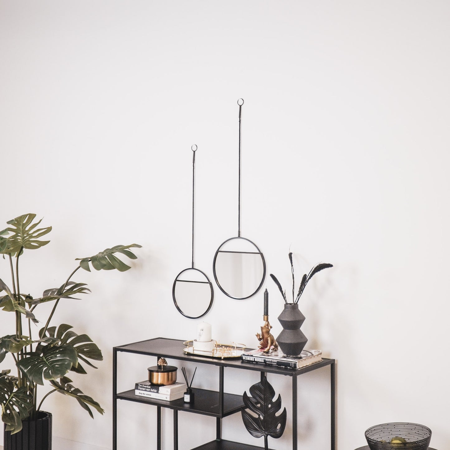 Mirror - Round Wall Mirrors - Metal - Black-S2- 25x90&30x100