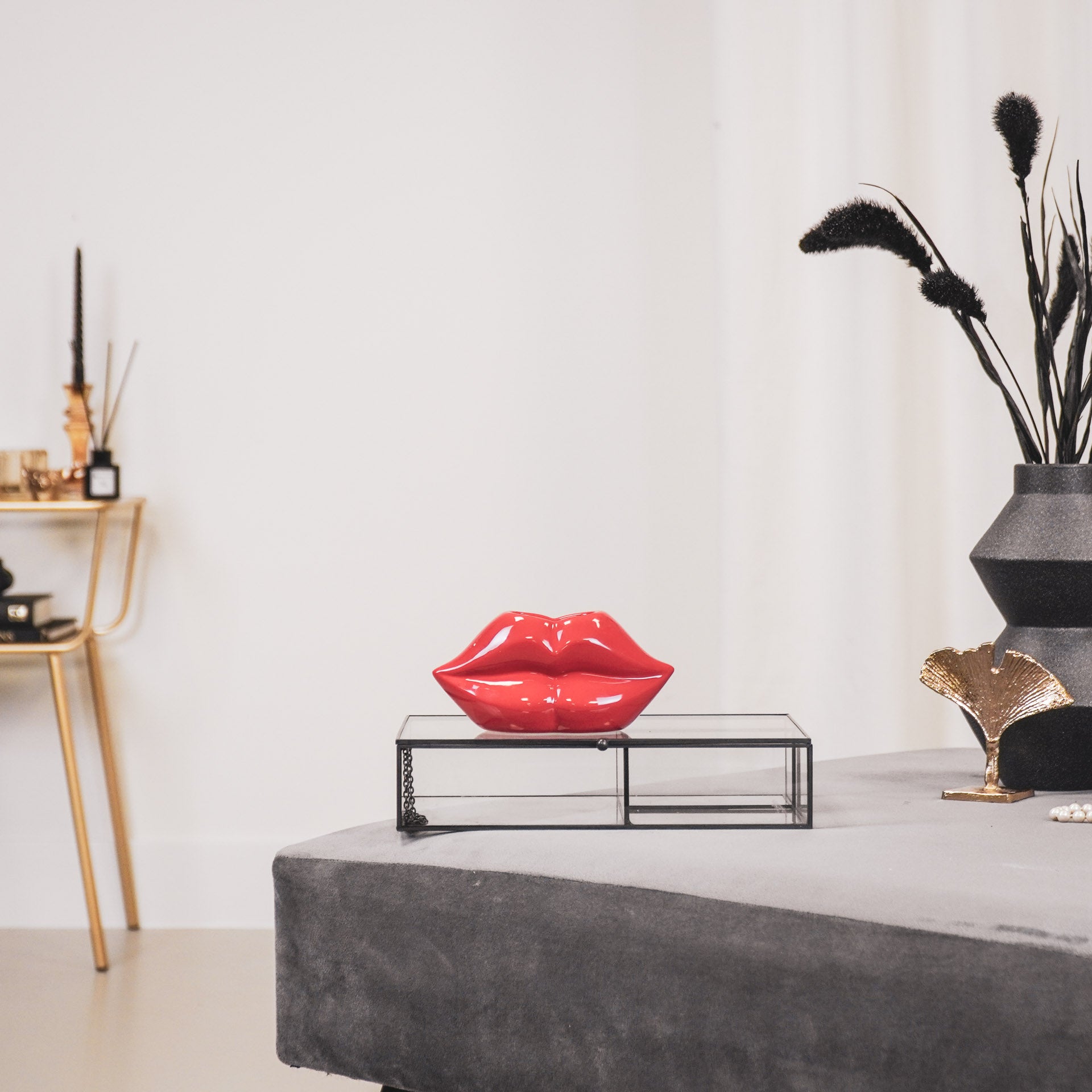 Pot - Lip - Ceramic - Red - 15,5x6,5x7,5cm
