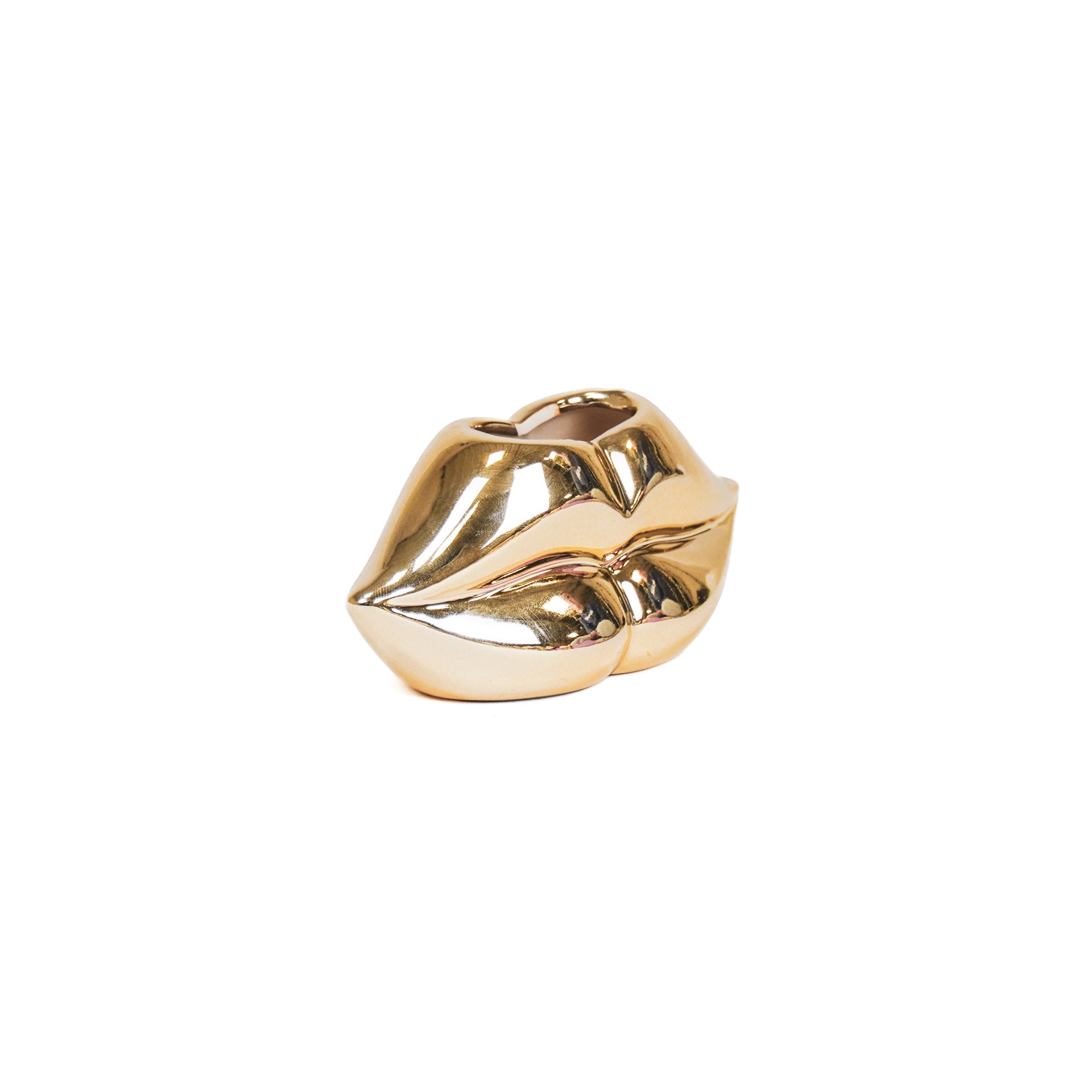 Pot - Lip - Ceramic - Gold - 15,5x6,5x7,5cm