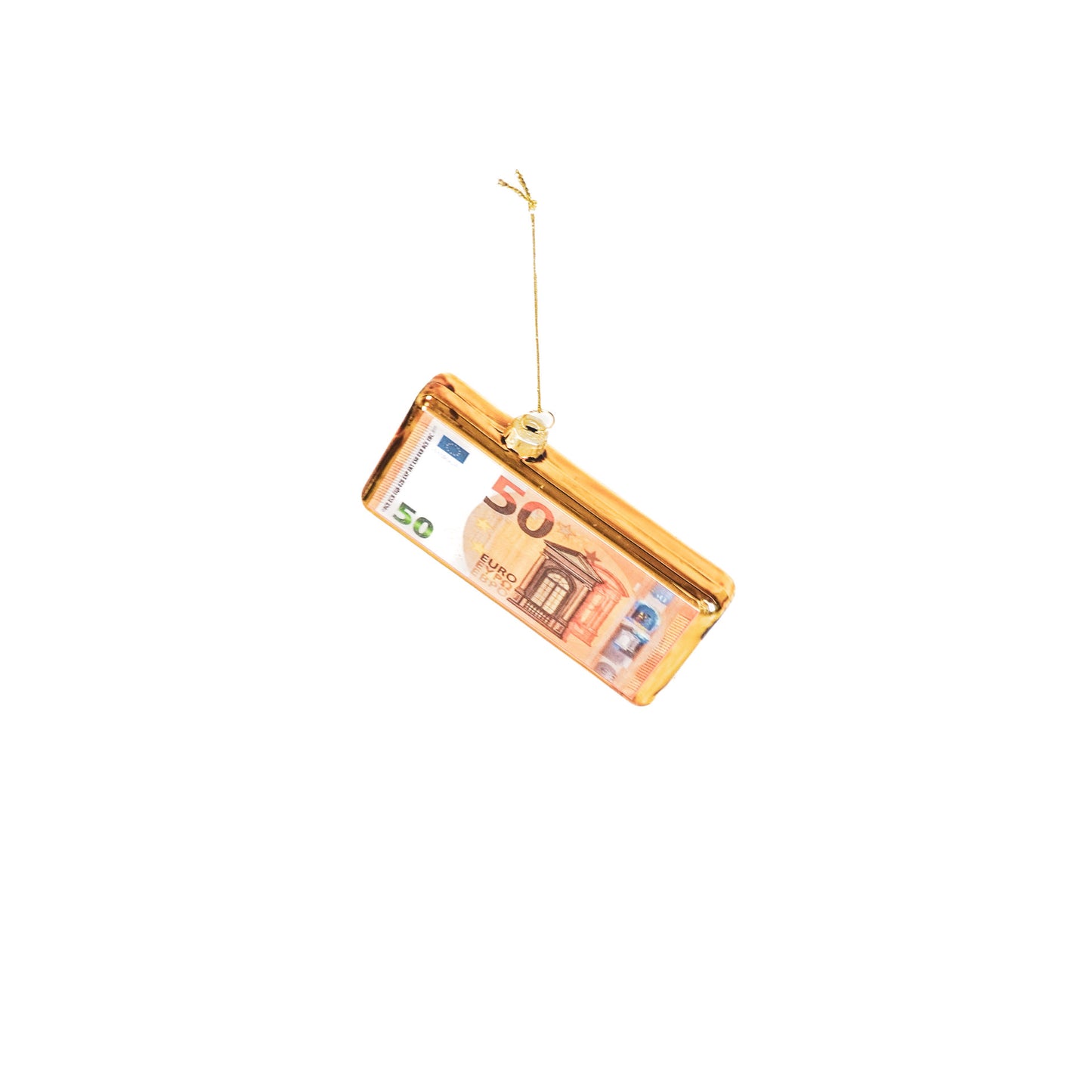 Ornament Xmas Hanger - 50 Euro Bill - Glass -11,5x2x6cm