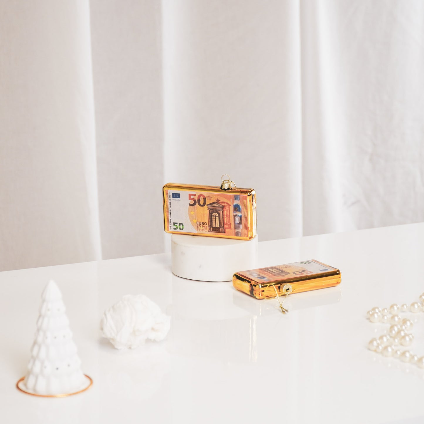 Ornament Xmas Hanger - 50 Euro Bill - Glass -11,5x2x6cm