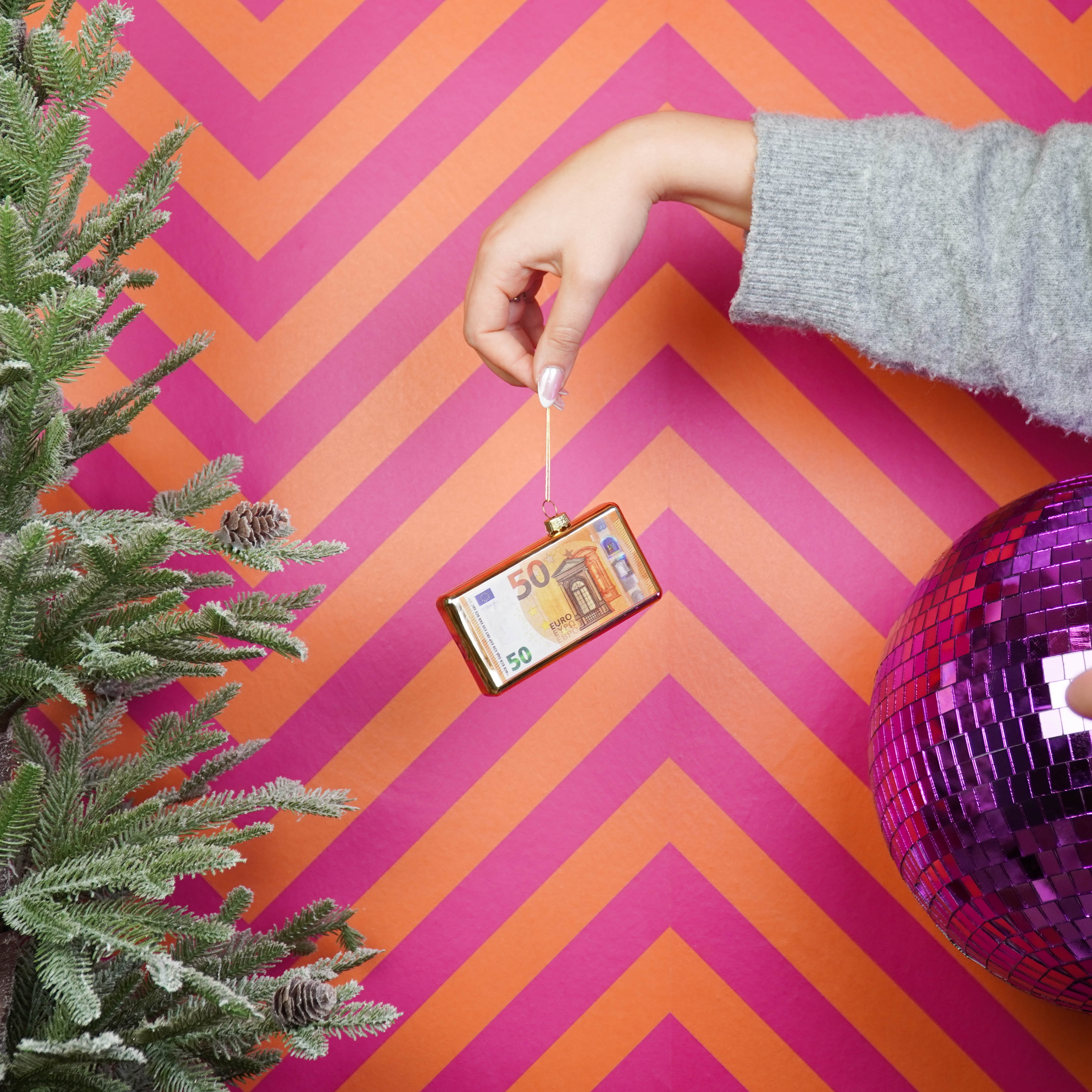 Ornament Xmas Hanger - 50 Euro Bill - Glass -11,5x2x6cm