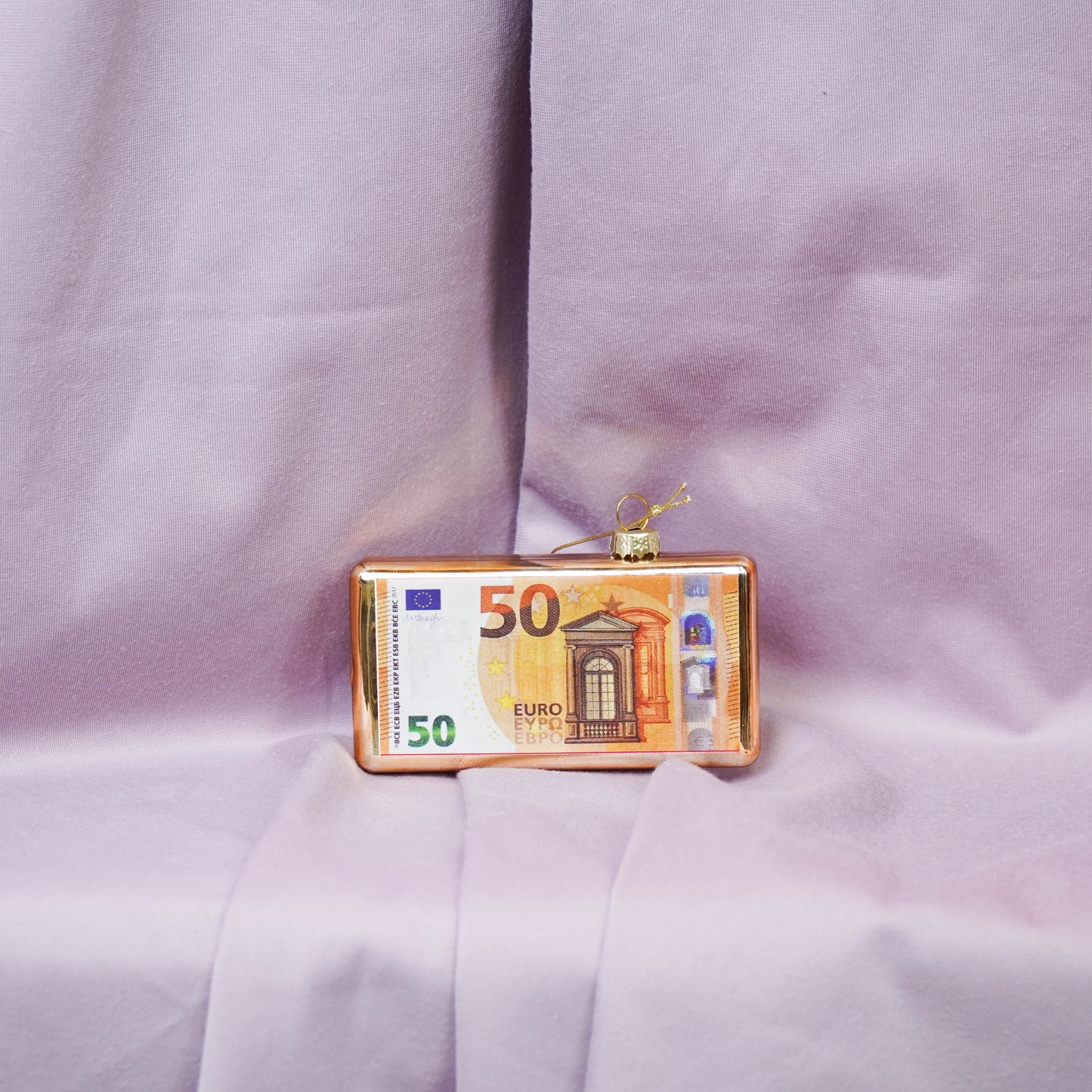 Ornament Xmas Hanger - 50 Euro Bill - Glass -11,5x2x6cm