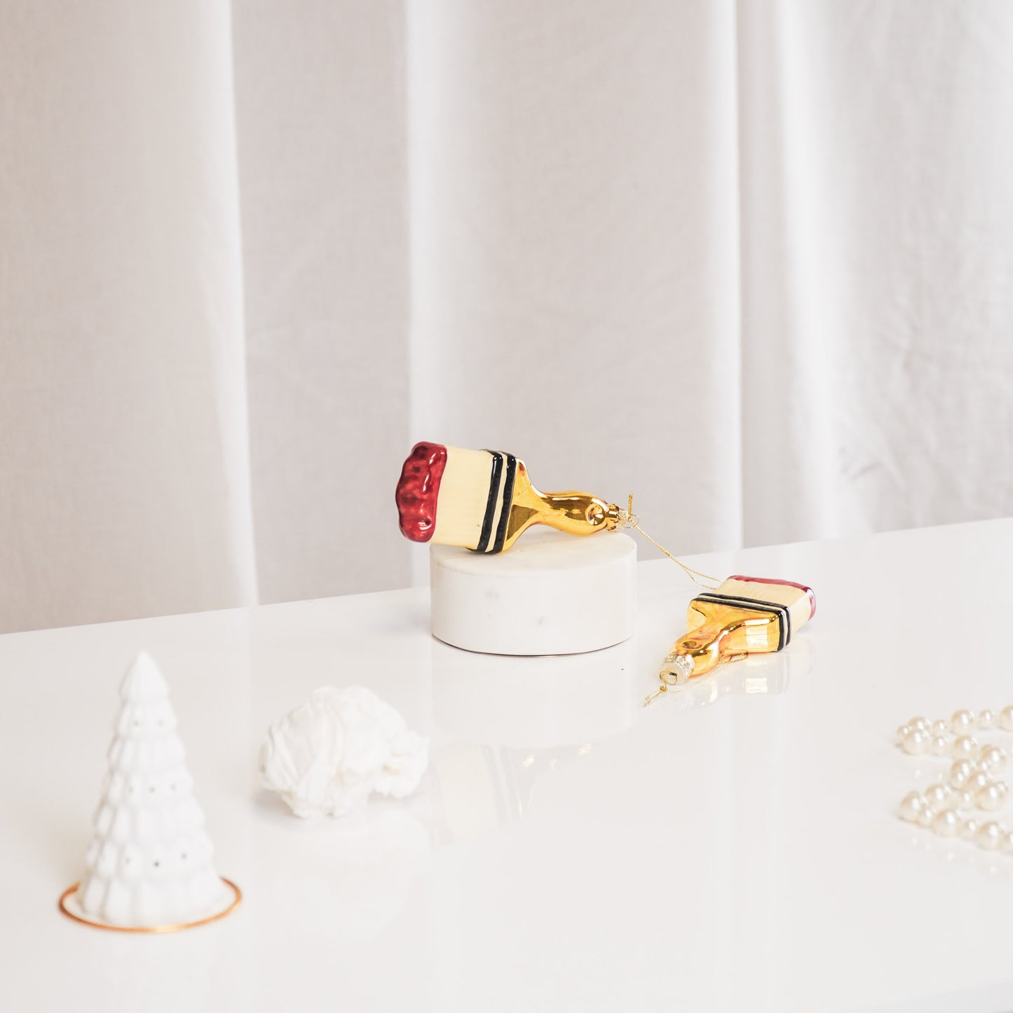 Xmas Hanger - Paintbrush - Glass - Gold/Red - 5x2,5x12,5cm