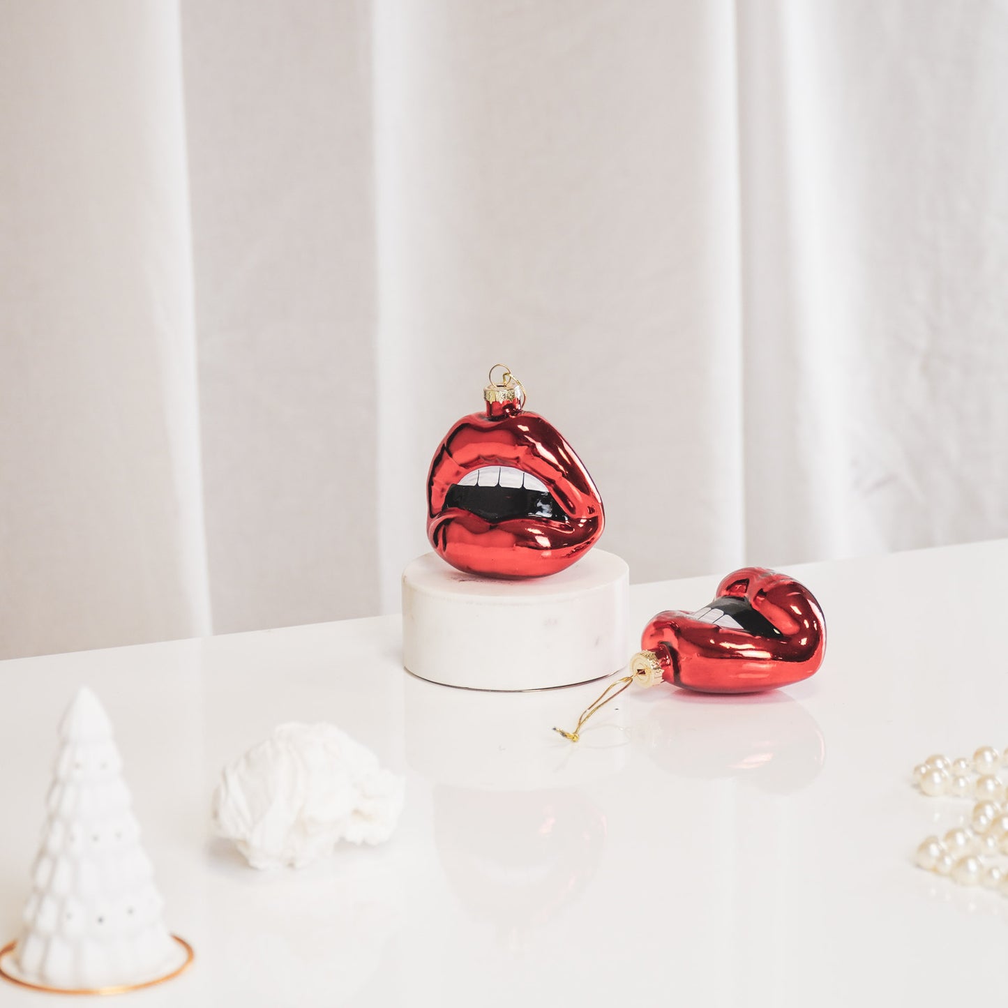 Xmas Hanger - Lip - Glass - Red - 8,5x3,5x8,5cm
