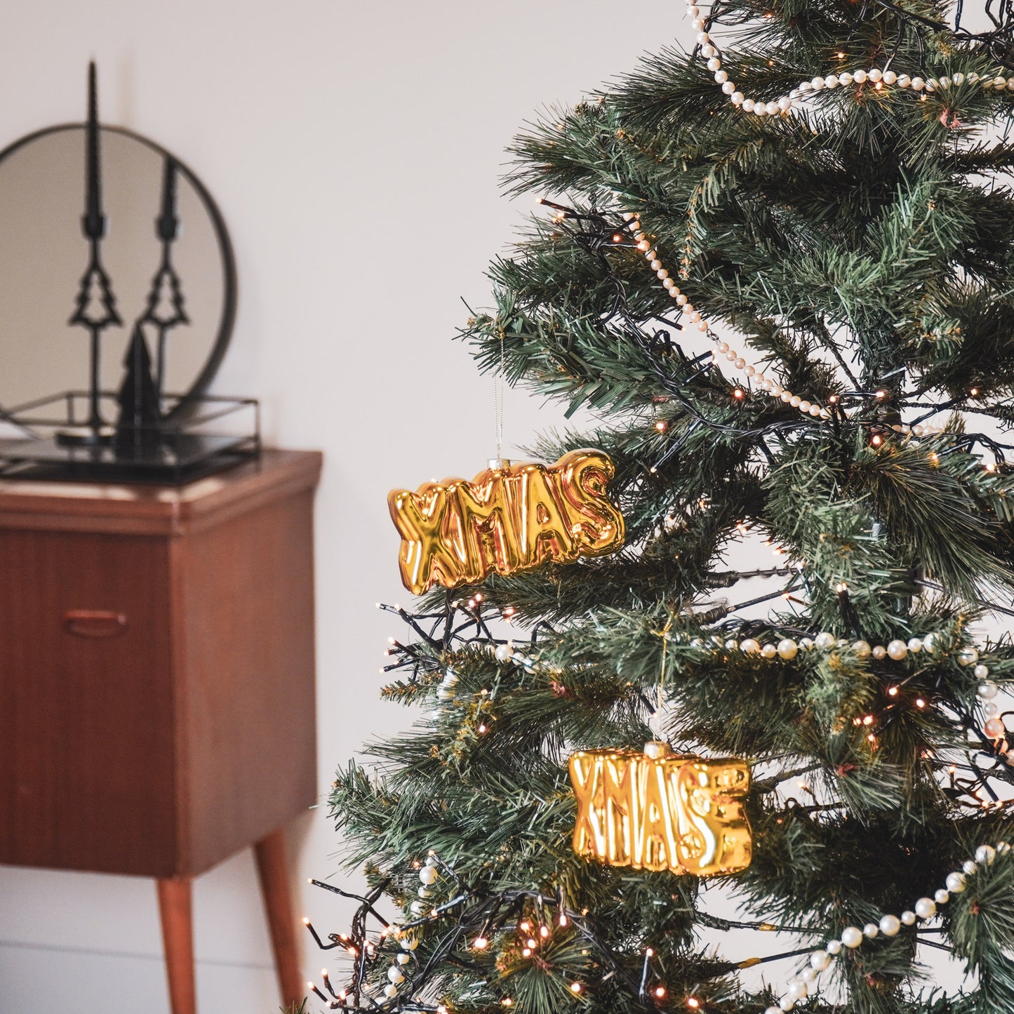 Ornament Xmas Hanger XMAS -Gold - Glass - 4,5x3,5x7,5cm