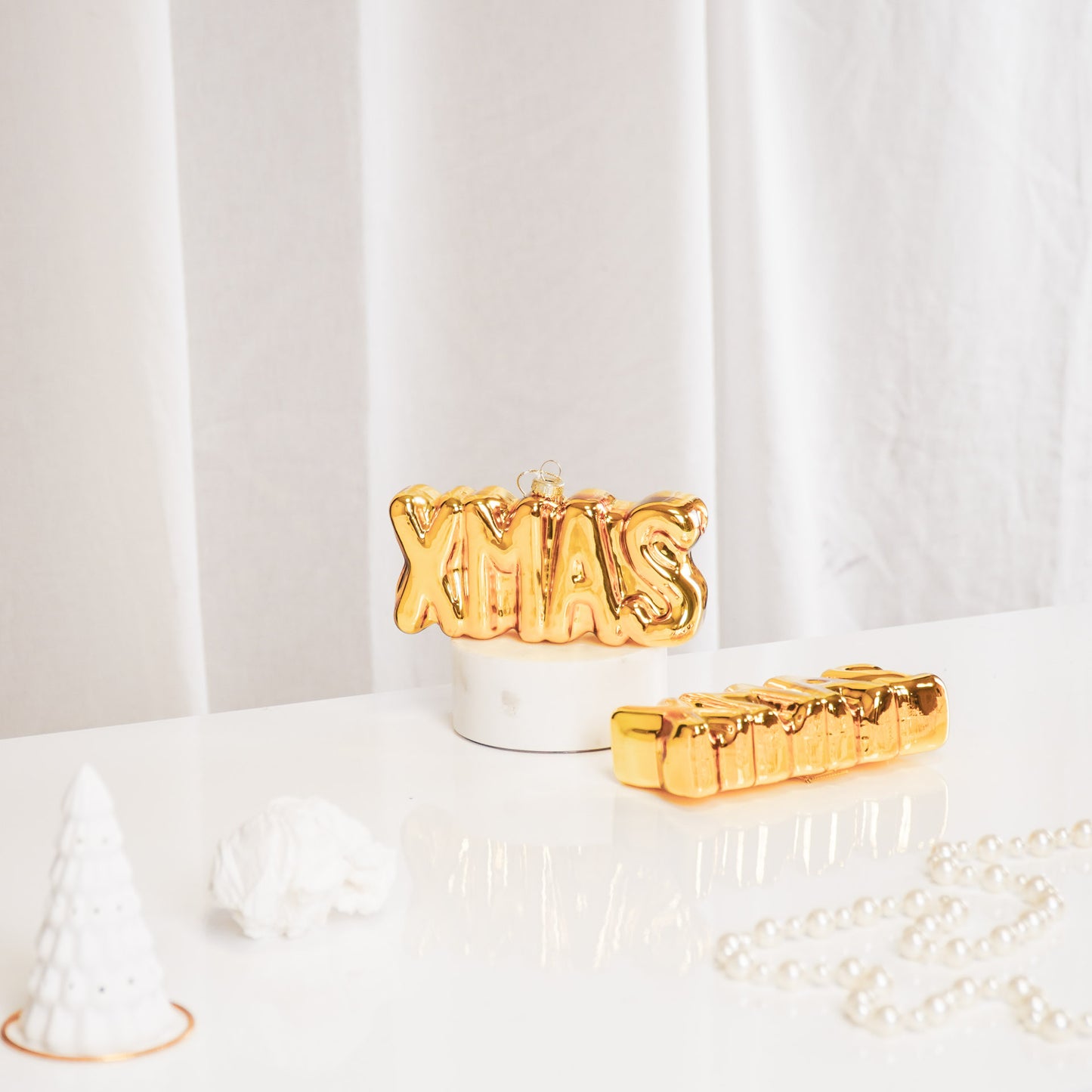 Ornament Xmas Hanger XMAS -Gold - Glass - 4,5x3,5x7,5cm