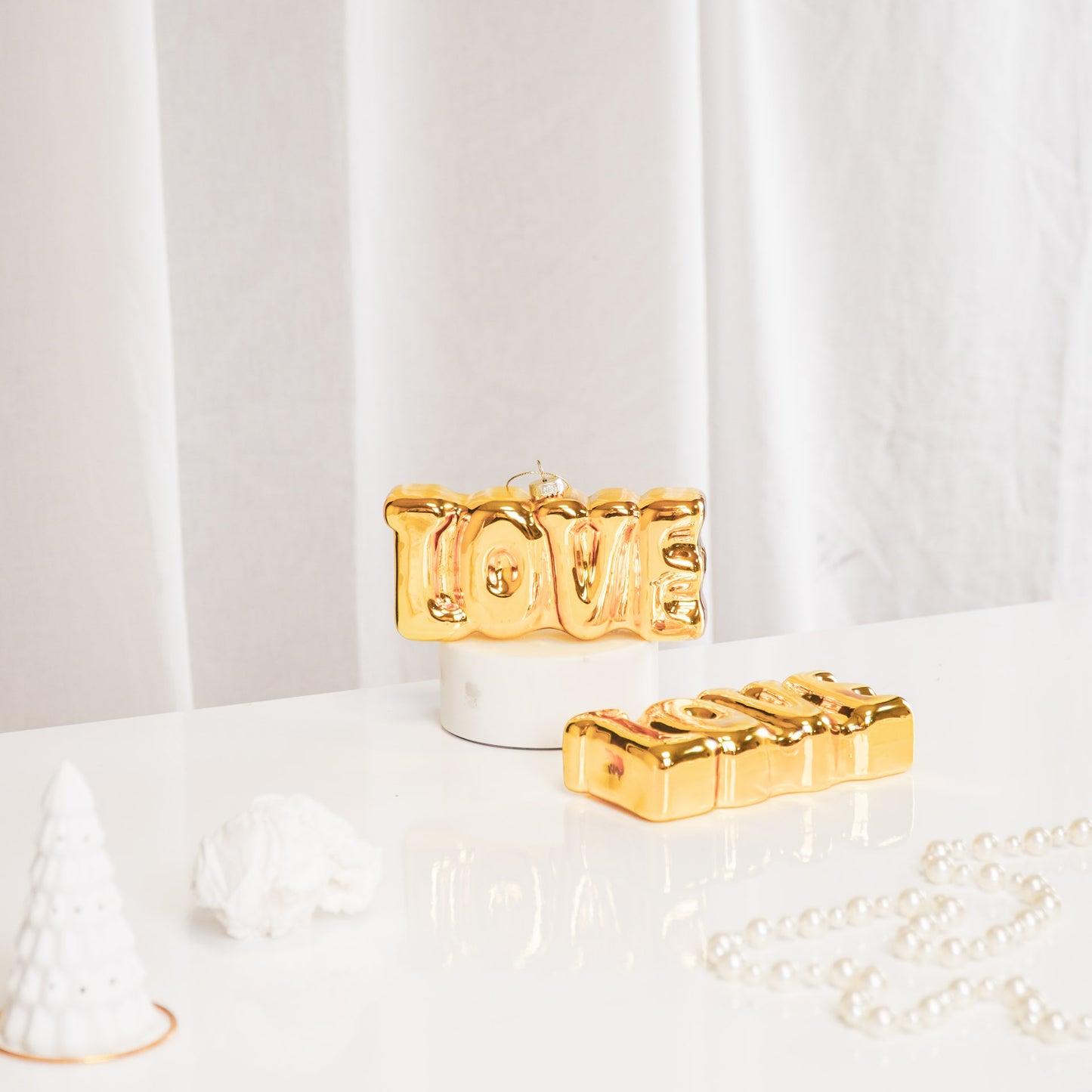 Ornament Xmas Hanger LOVE - Gold - Glass - 14,5x3,5x7cm