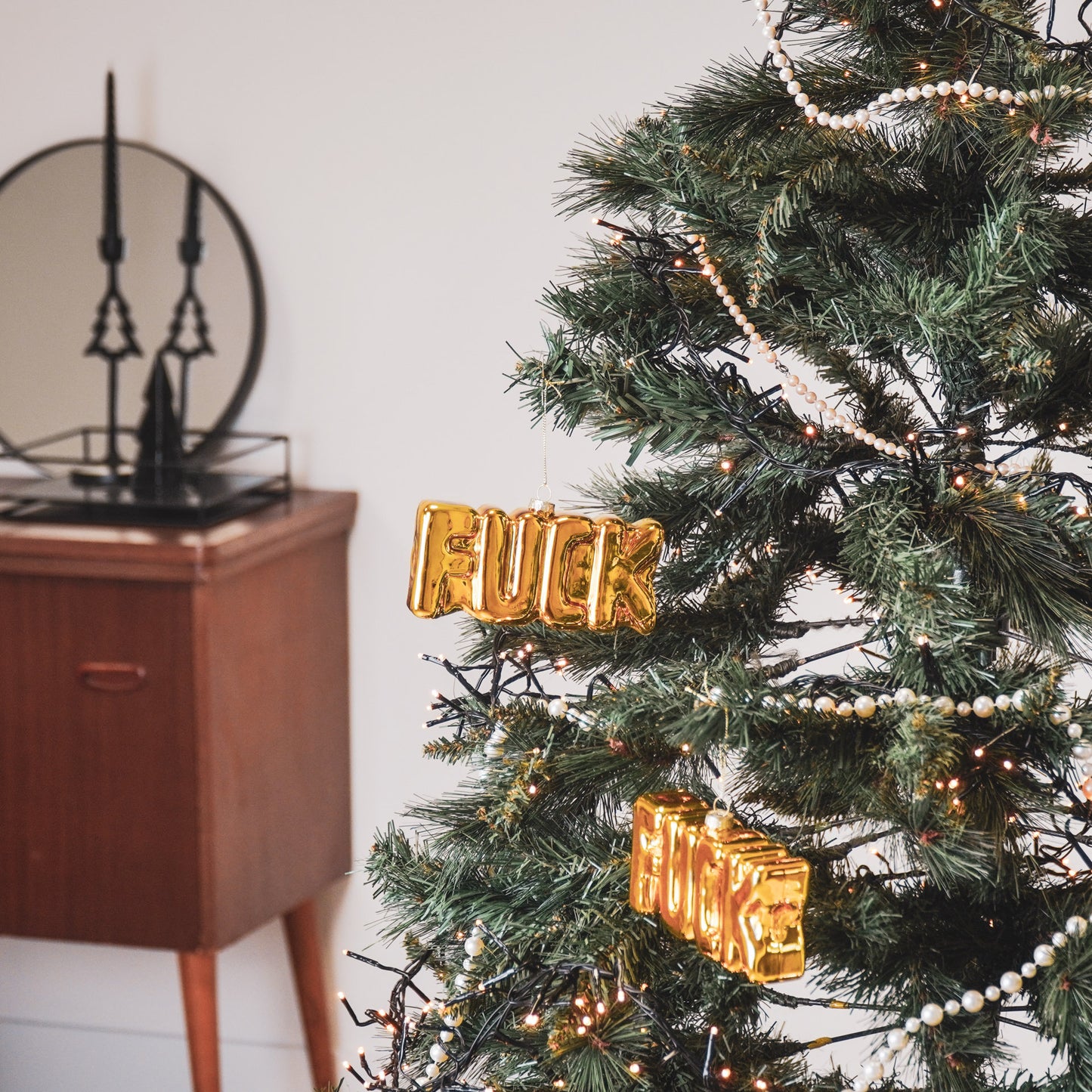 Xmas Hanger - FUCK - Glass - Gold - 14,5x3,5x7,5cm