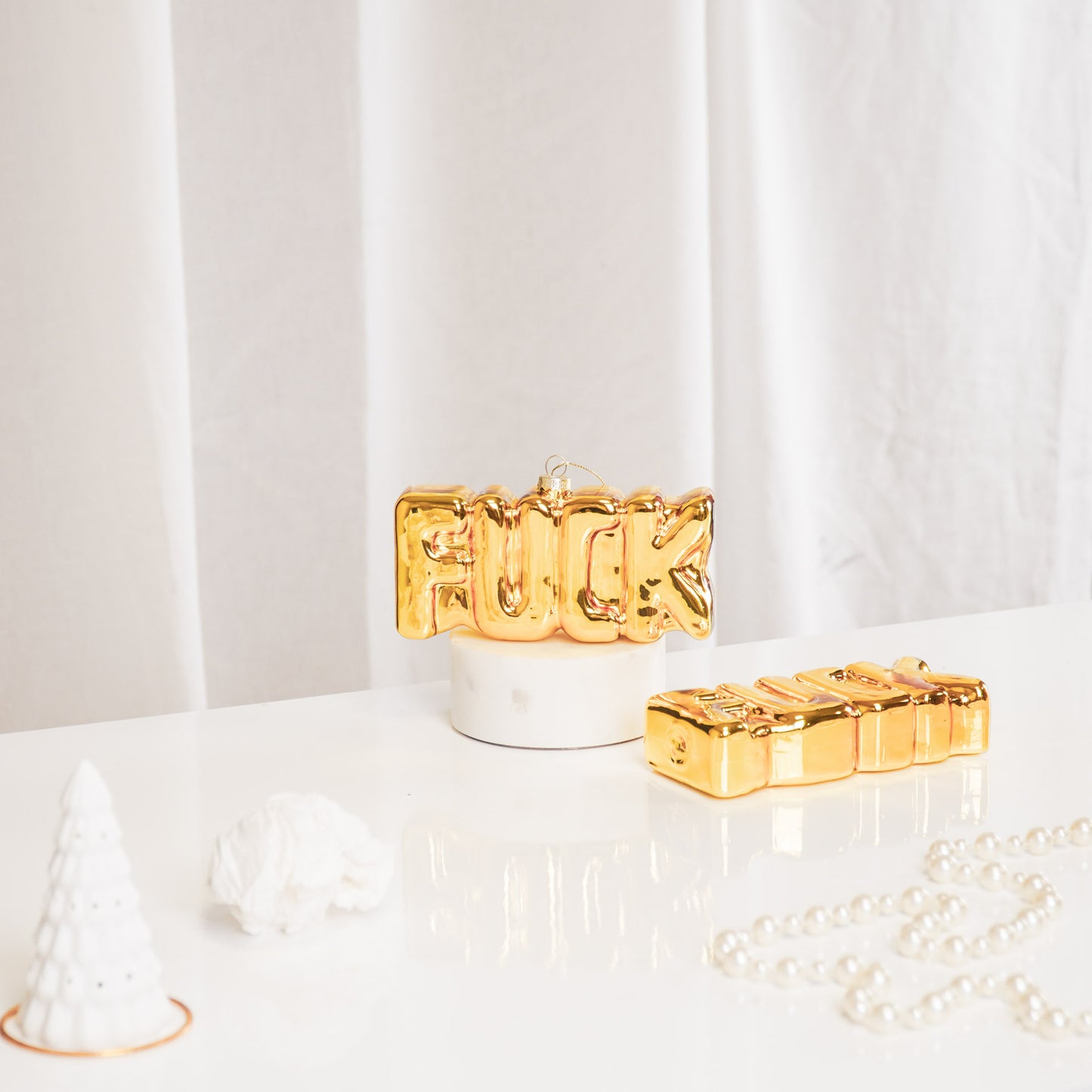 Xmas Hanger - FUCK - Glass - Gold - 14,5x3,5x7,5cm
