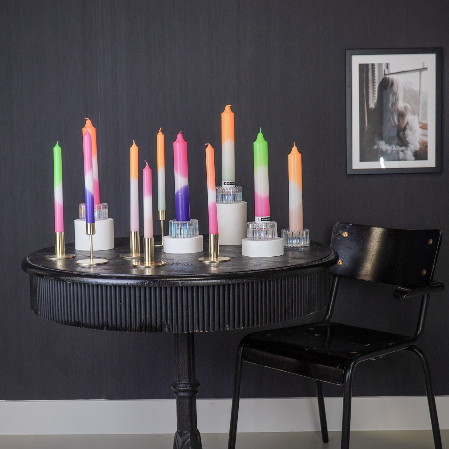 Candles- Dip Dye Tapers - Neon Orange/White/Light Pink - S4 - 2,1x25 cm