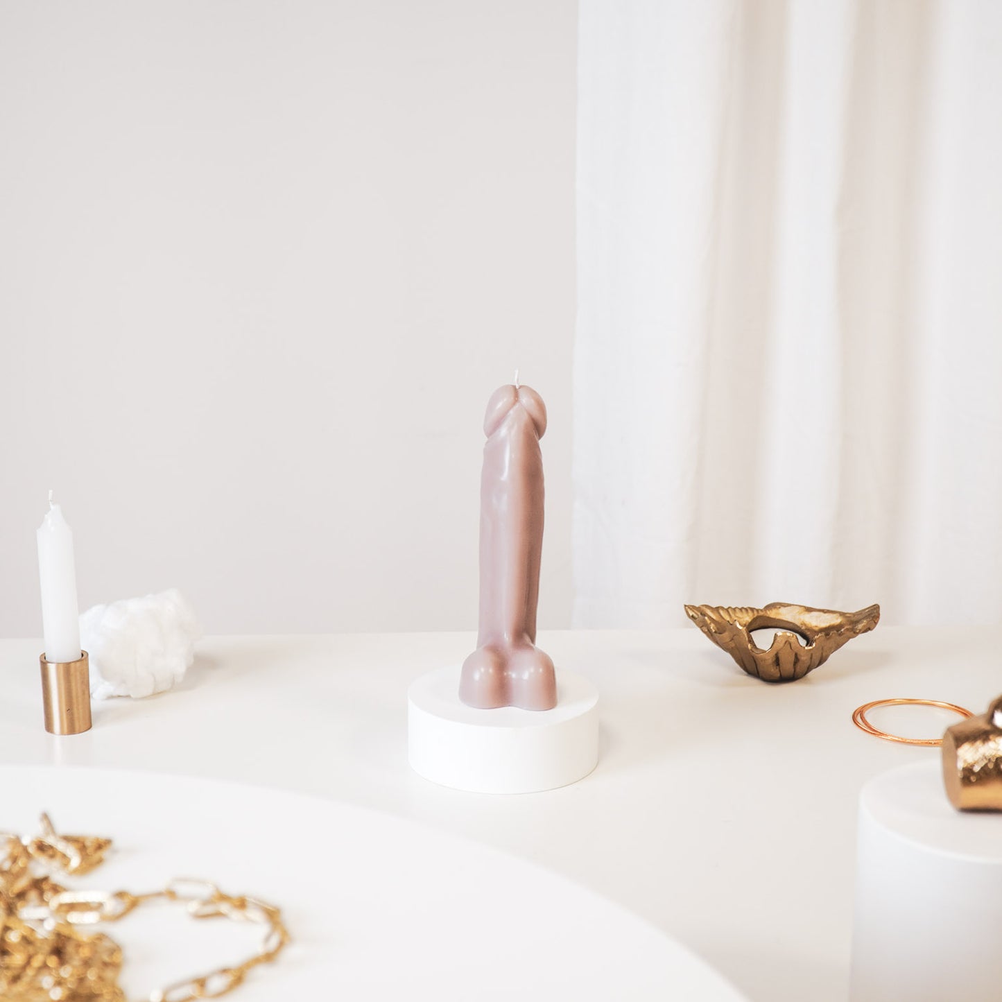 Candle - Dick - Wax - Taupe - 160gram - 7x5,5x17cm