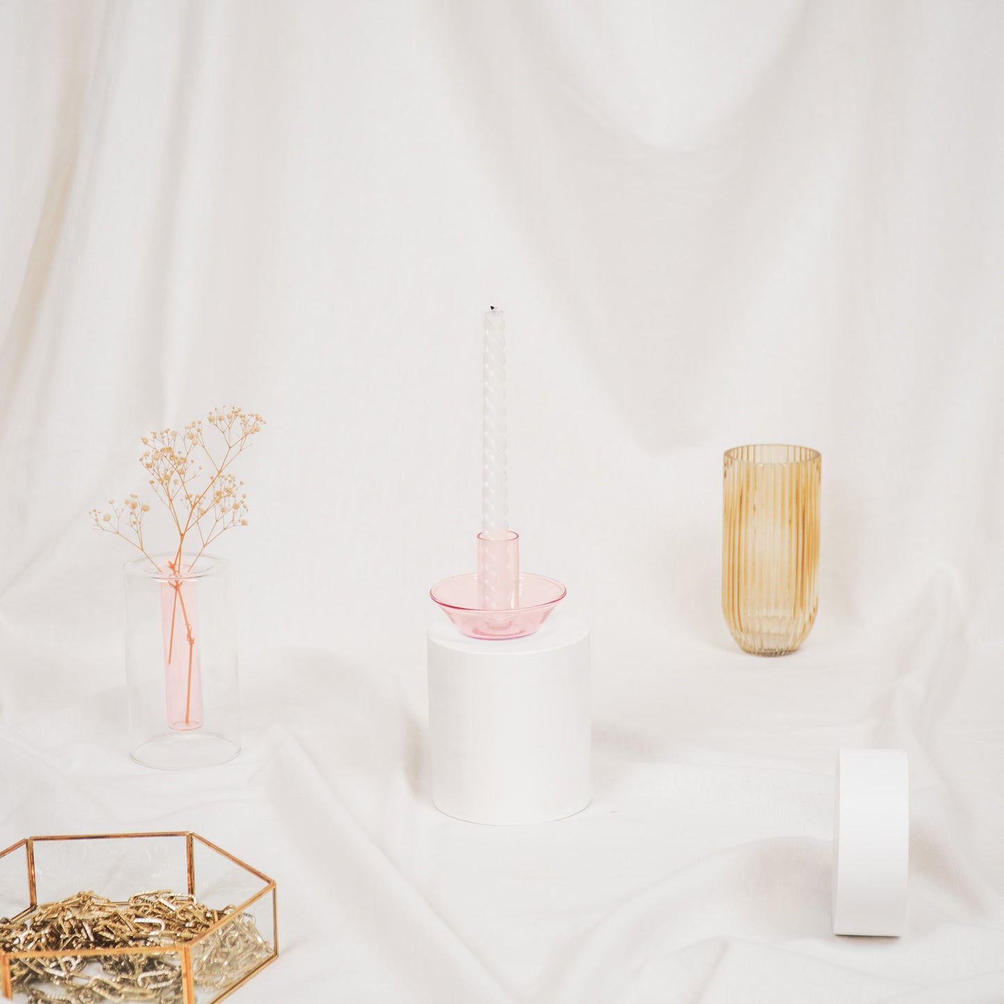 Candle holder - Glass - Pink - 9,5x9,5x7cm