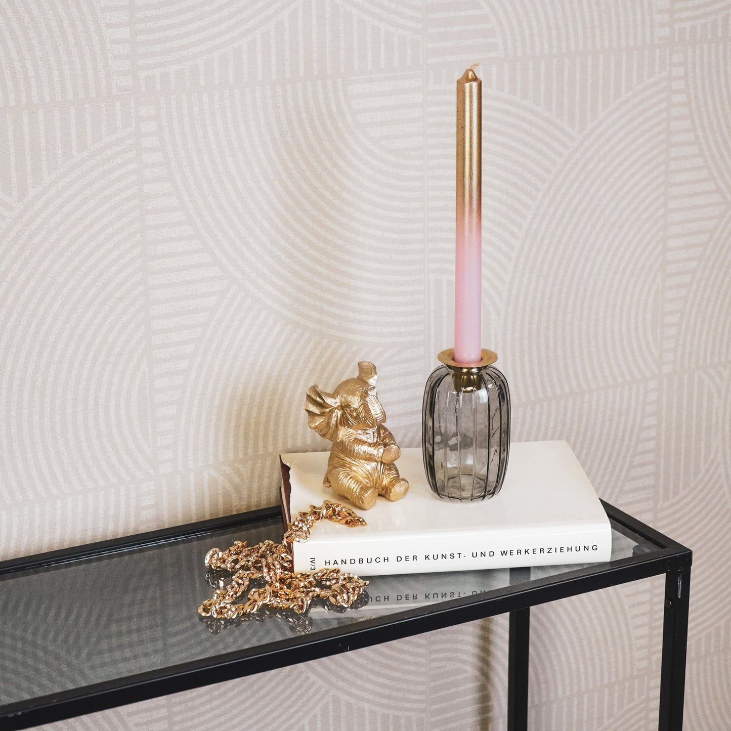 Candleholder- Bottle - Glass/Metal- Grey/Gold- 6x6x11,5cm