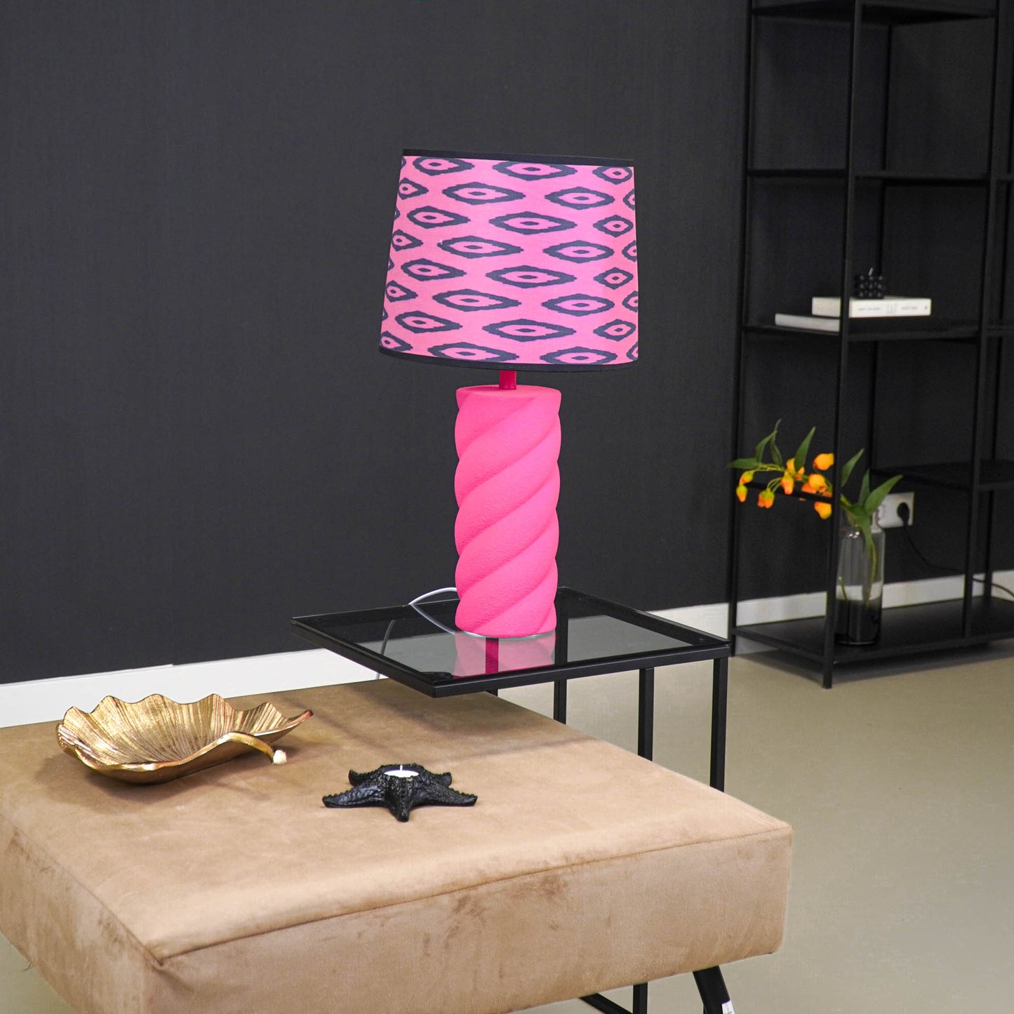 Table Lamp - Ceramics - Neon Pink - E27- 12x12x28cm