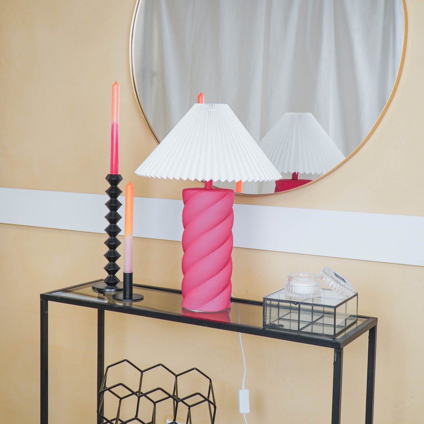 Table Lamp - Ceramics - Neon Pink - E27- 12x12x28cm