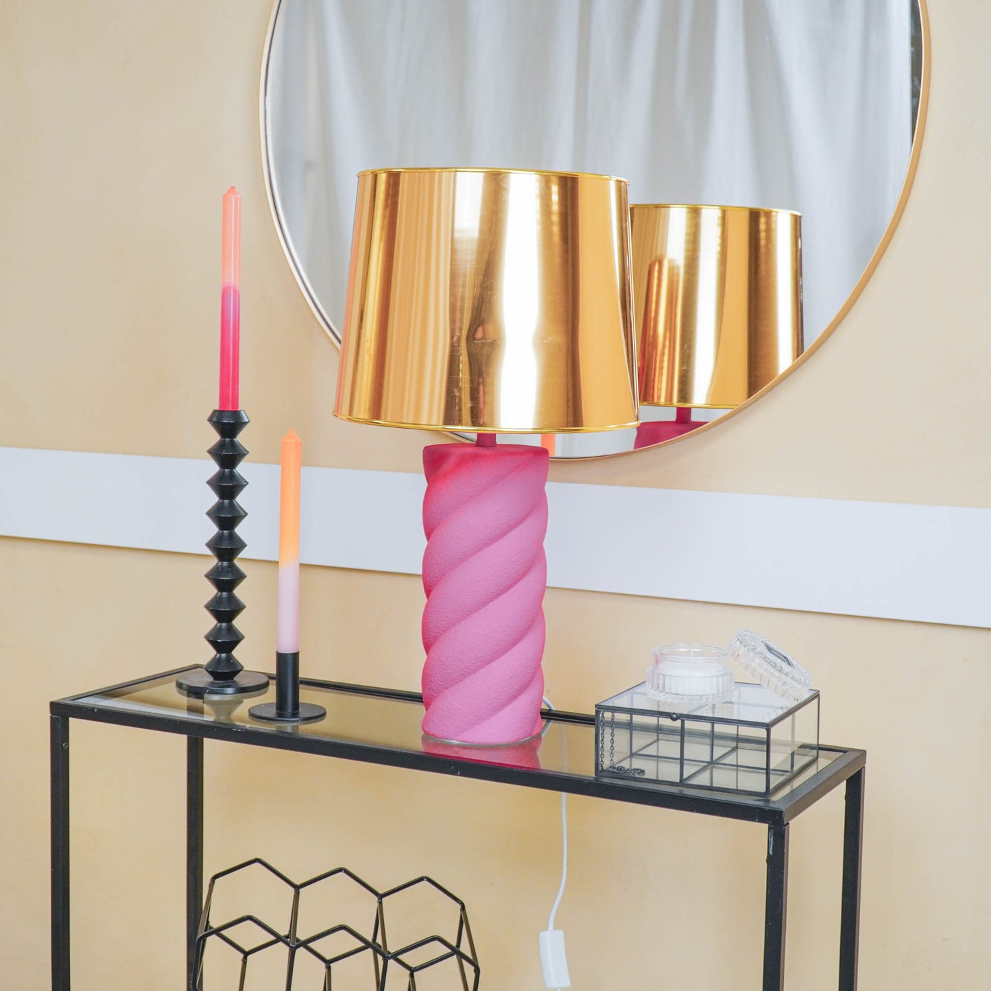 Table Lamp - Ceramics - Neon Pink - E27- 12x12x28cm