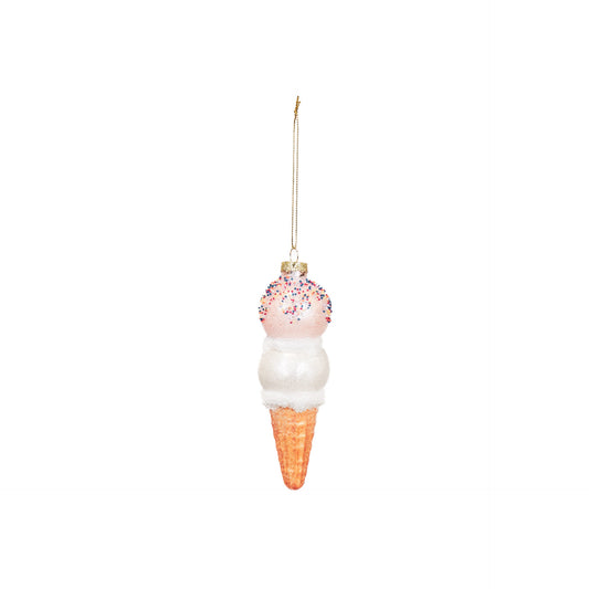 Xmas Hanger - Ice Cream - Glass - Pink/White - 5x15cm