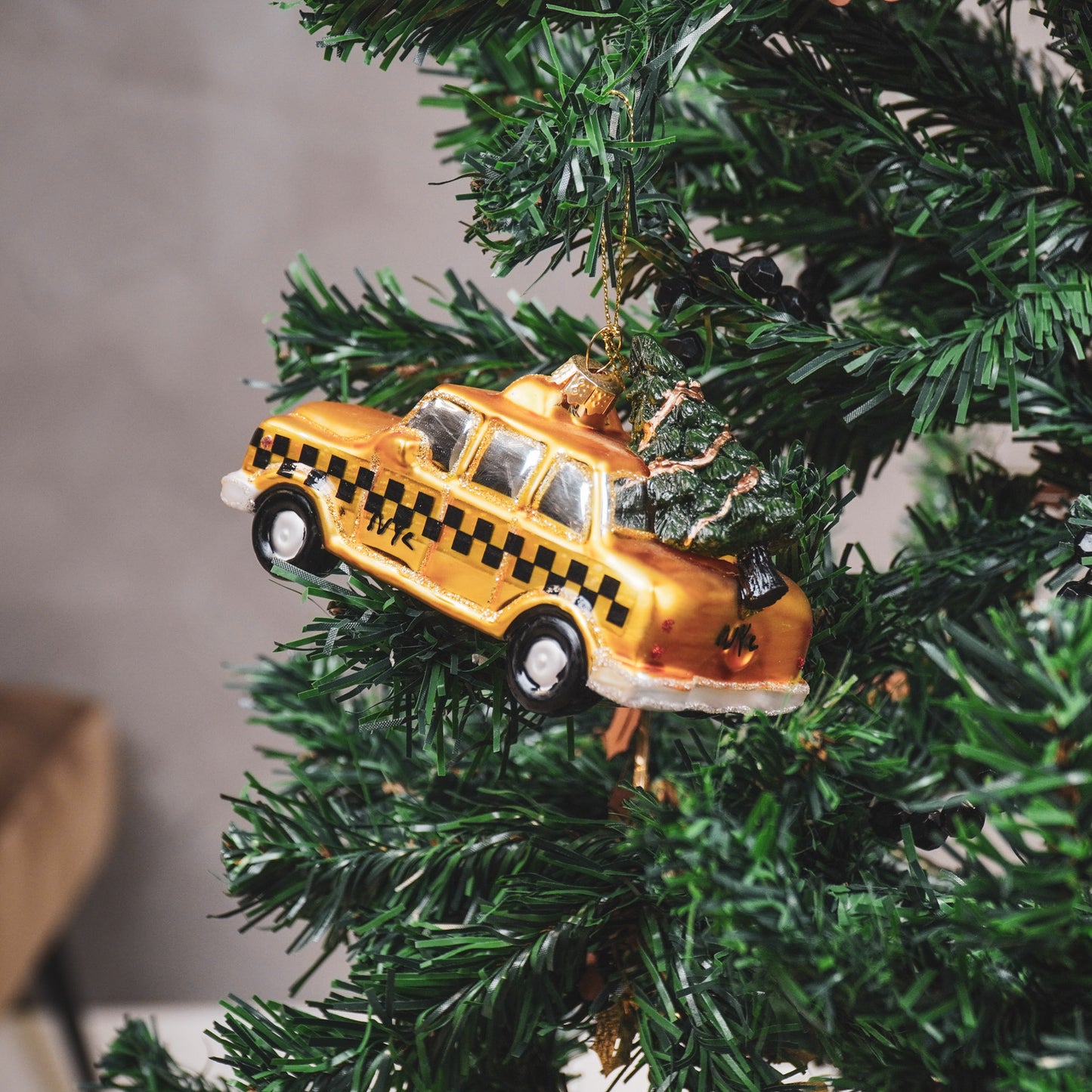 Xmas Hanger - Taxi Cab - Glass - Yellow - 12x6,5x7,5cm